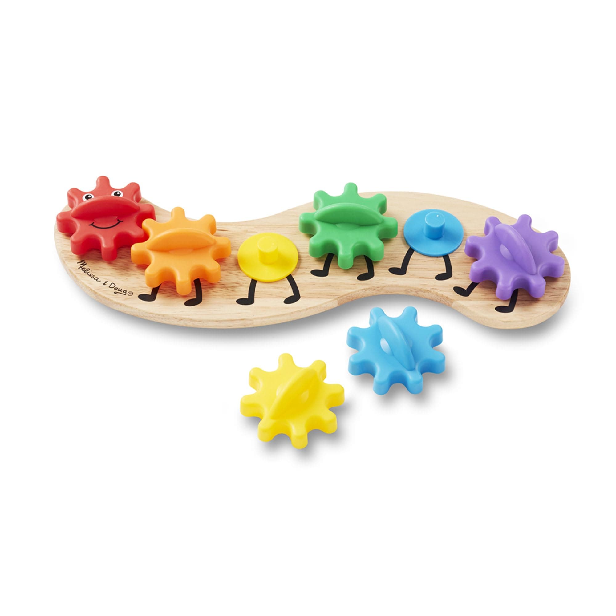 Rainbow Caterpillar Gear Toy – Colorful Wooden Activity Set with 6 Interchangeable Gears – Developmental Toy for Toddlers Age 18 Months Plus