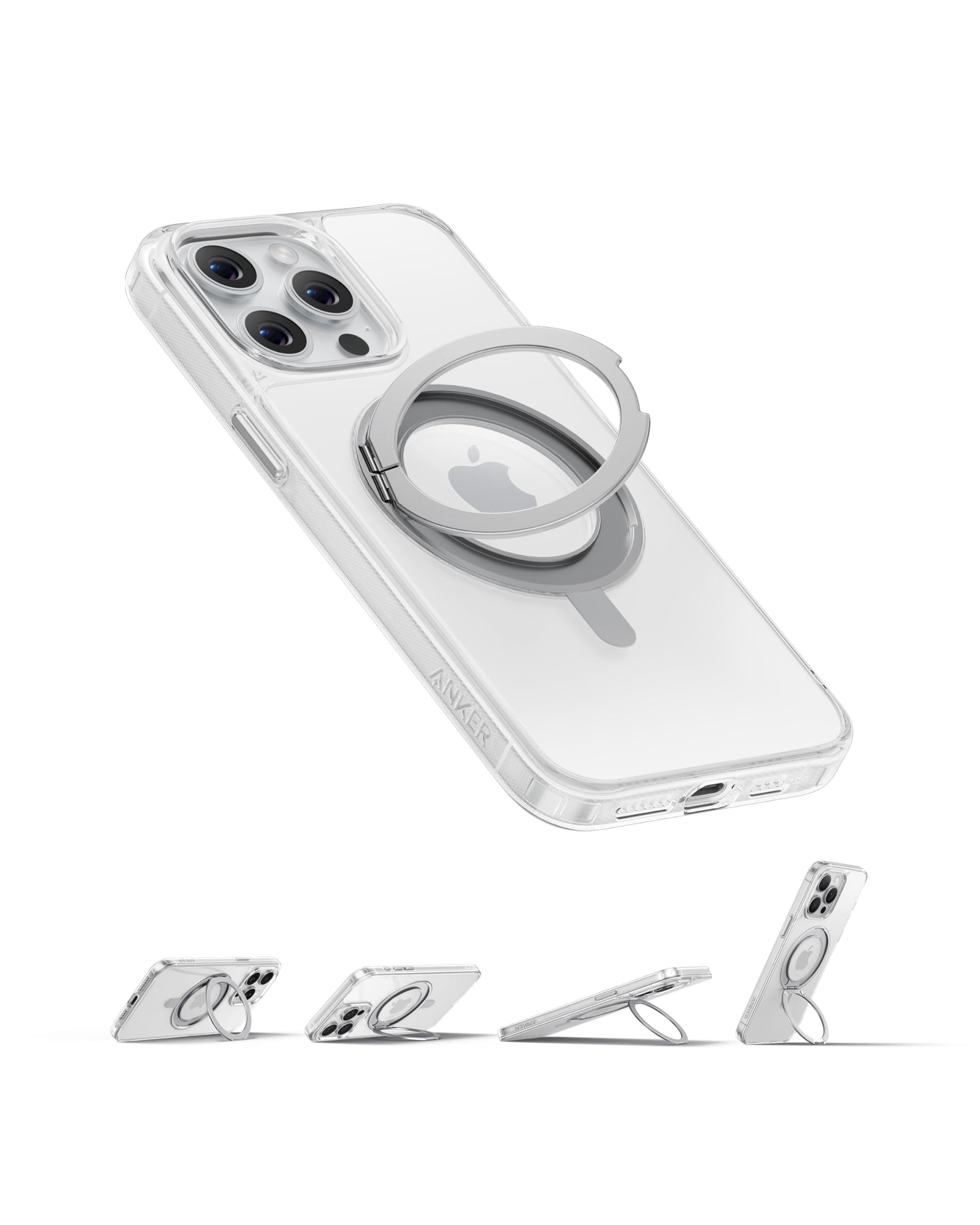 Ultra Magnetic for iPhone Case with Sturdy 360° Ring Stand, Military-Grade Shockproof Kickstand Compatible with MagSafe (for iPhone 15, Clear)