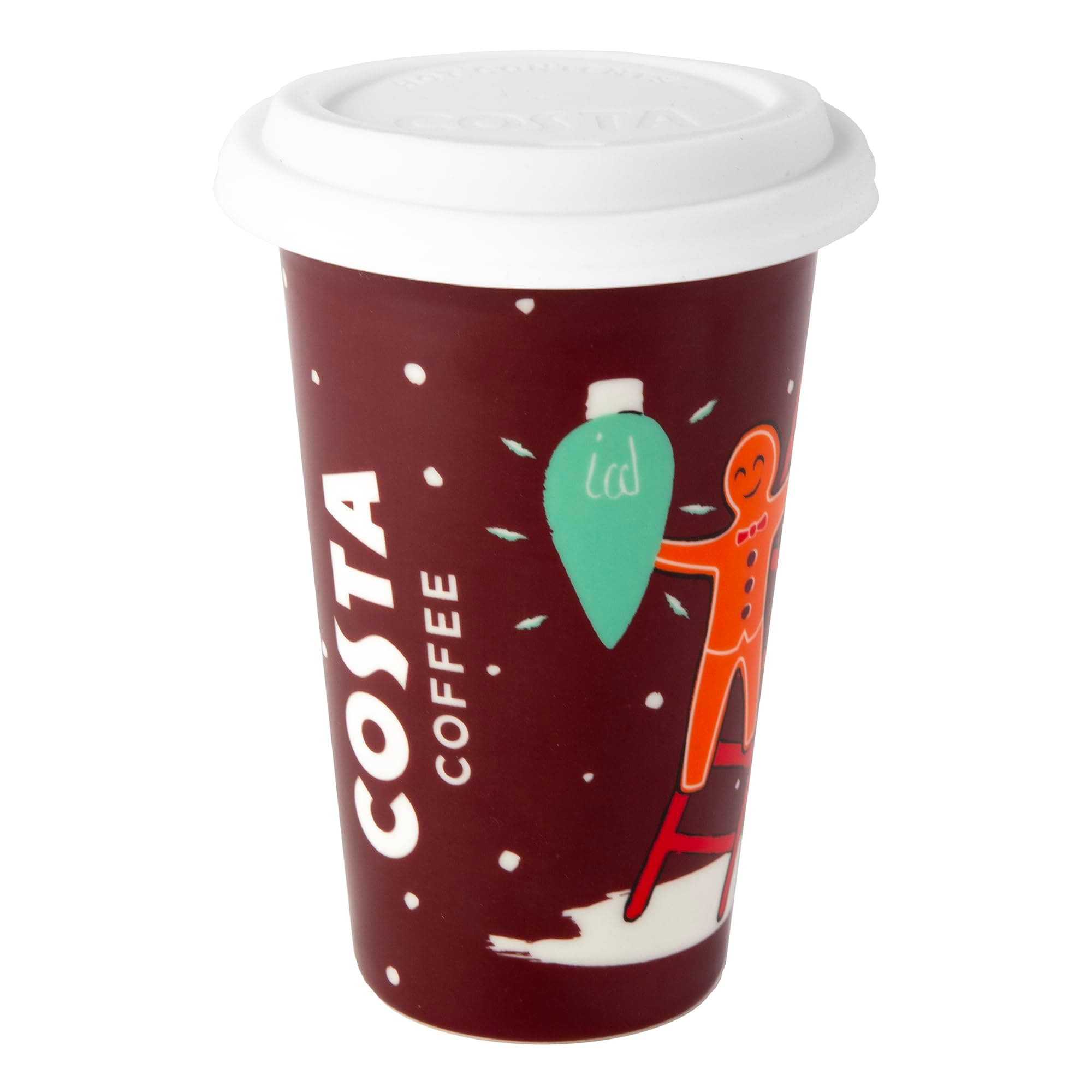 Kimm & Miller Costa Coffee Reusable Cup - Festive Ceramic Travel Mug with Lid - Great Costa Coffee Gifts for Coffee Lovers This Christmas