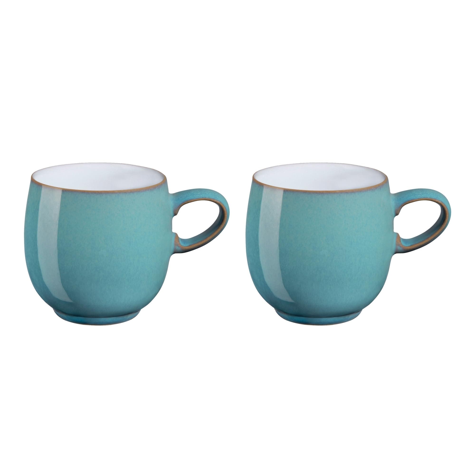 Azure Blue Coffee Mug Set of 2-310ml Stoneware Ceramic Curved Tea Mug Set for Home & Office - Dishwasher Safe, Microwave Safe - Blue, White - Chip Resistant