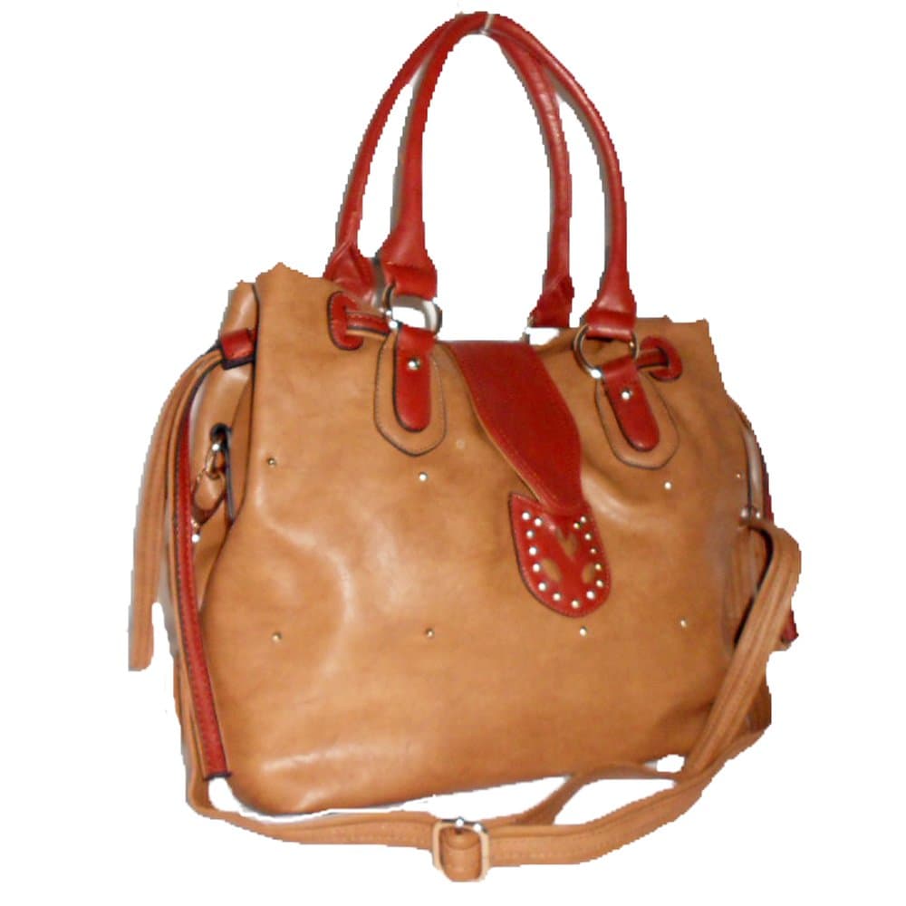 Mira Brown Khaki Studs Embedded Pads L Shoulder Bag Handbag Purse