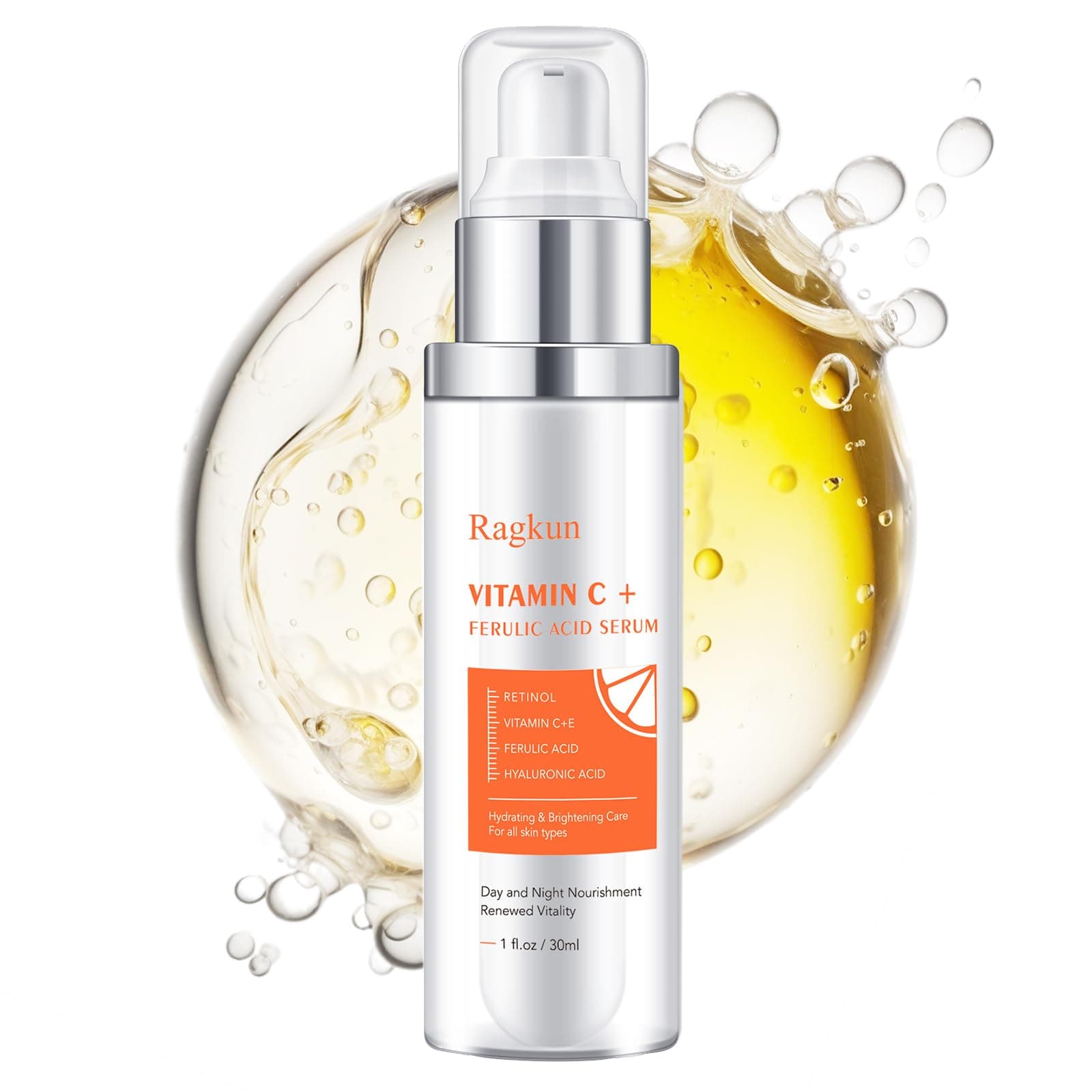 Vitamin C 20% Serum, CE Ferulic Acid, Hyaluronic Acid, Retinol, Dark Spot Remover for Face Hydrate & Plump Skin Care Anti Aging Wrinkle Brightening-0.67 Fl Oz.