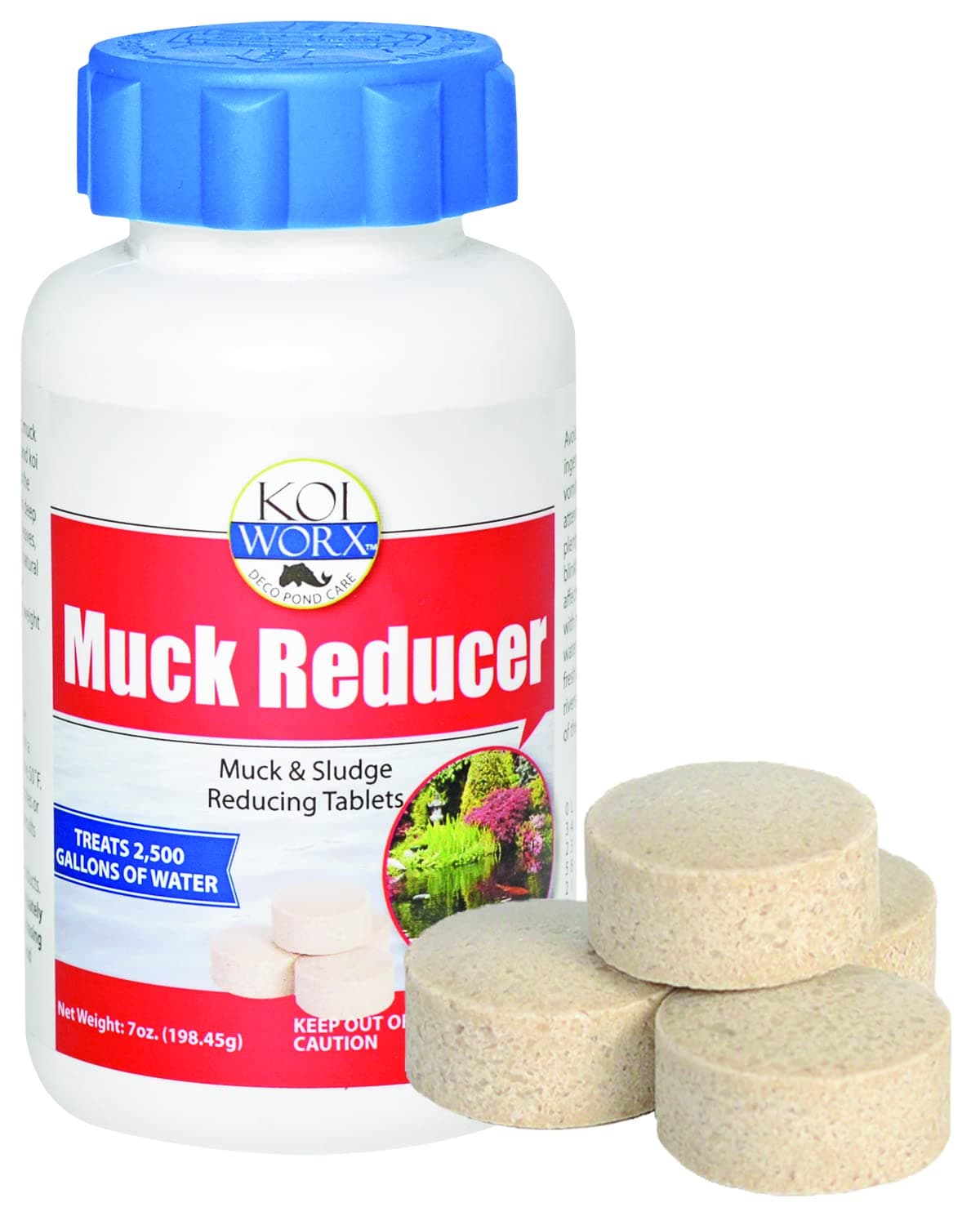 Koiworx Muck Reducer - Treats up to 2,500 gallons for up to 4 Months - Tablets Reduce Muck, Sludge and Organic Build up - Formulated for Ponds and Water Features - Safe for Koi