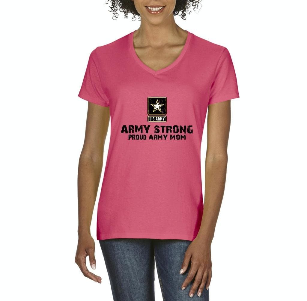 Xekia U.S. Army Star Army Strong Proud Army Mom Women V-Neck T-Shirt Tee Clothes