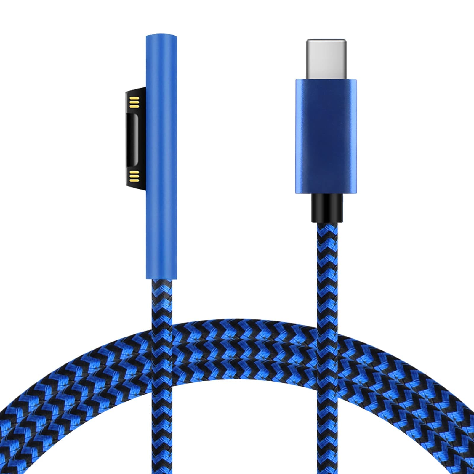 Nylon Braided Surface Connect to USB-C Charging Cable (6ft Blue), Requires 45W 15V/3A USB-C Charger PD Power Supply, Compatible with Microsoft Surface Pro7/6/5/4/3 Go 3/2/1 Laptop