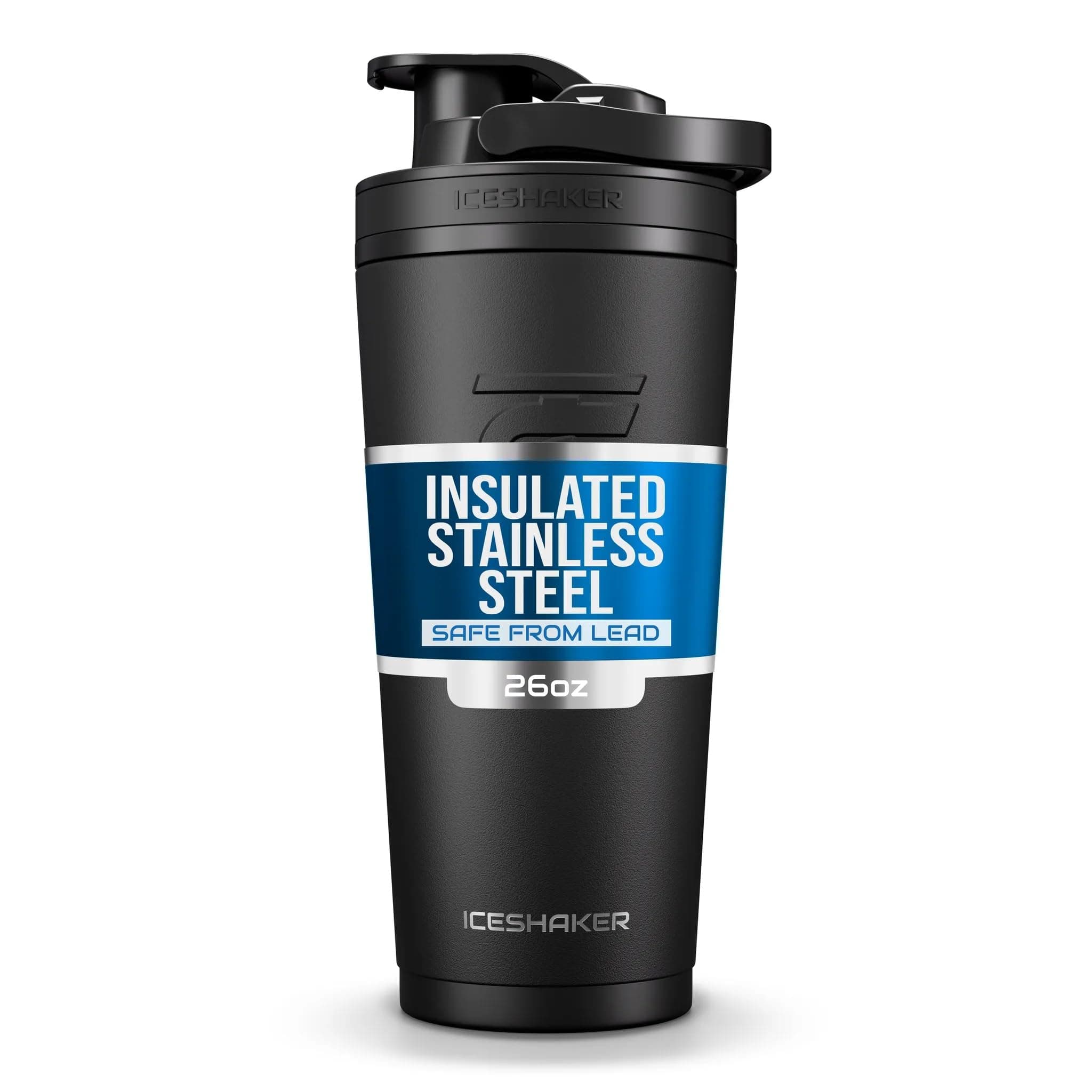 Ice Shaker Stainless Steel Insulated Water Bottle Protein Mixing Cup (Black)
