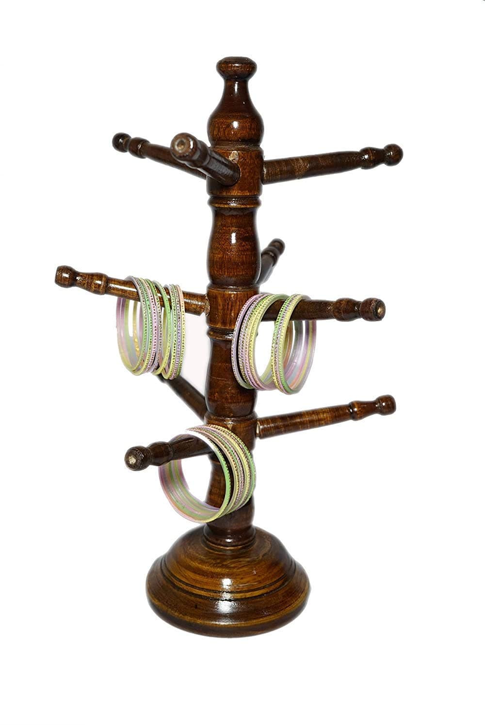 Antlantic Wood Store Hand Carved Wooden Jewelry Accessories Bangle Stand for Women (Brown)