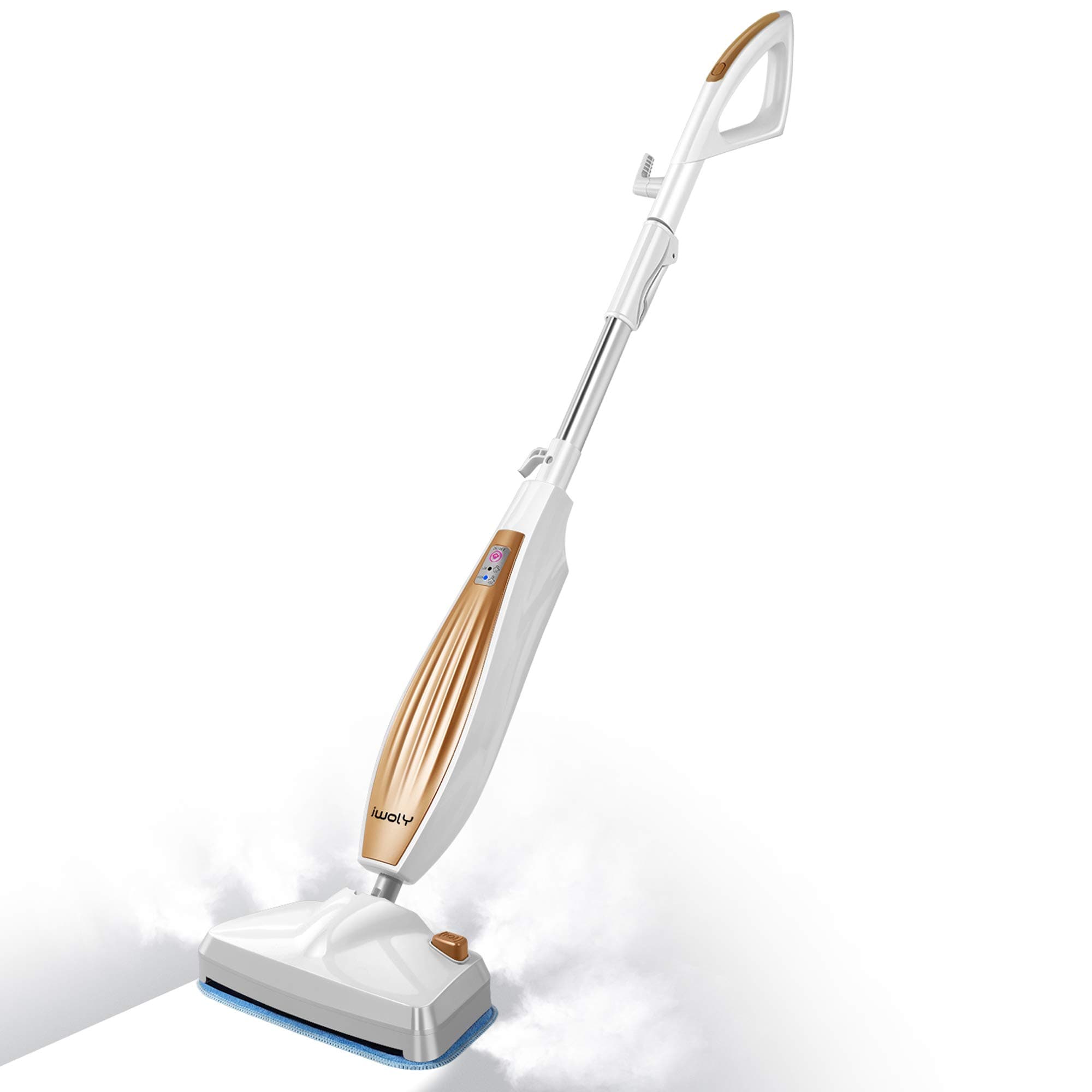iwoly M11 Steam Mop with Handle Switch and 2 Mop Pads for Floor Cleaning, White+gold