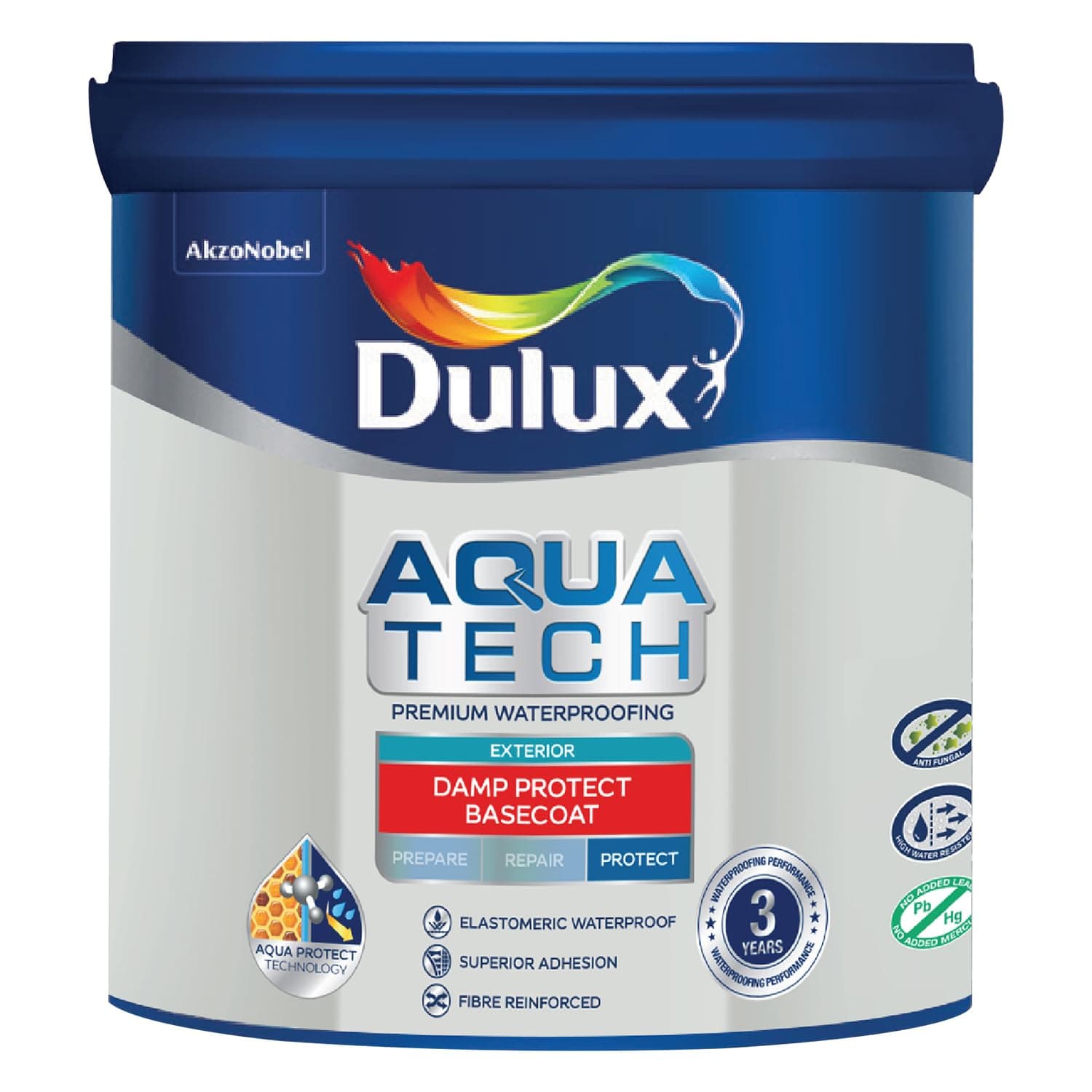 Dulux Aquatech DampProtect Basecoat, Exterior Waterproof Basecoat for Walls, 3 Year Waterproofing Performance, Crack-bridging, Solar Reflective Coating, 4Liter