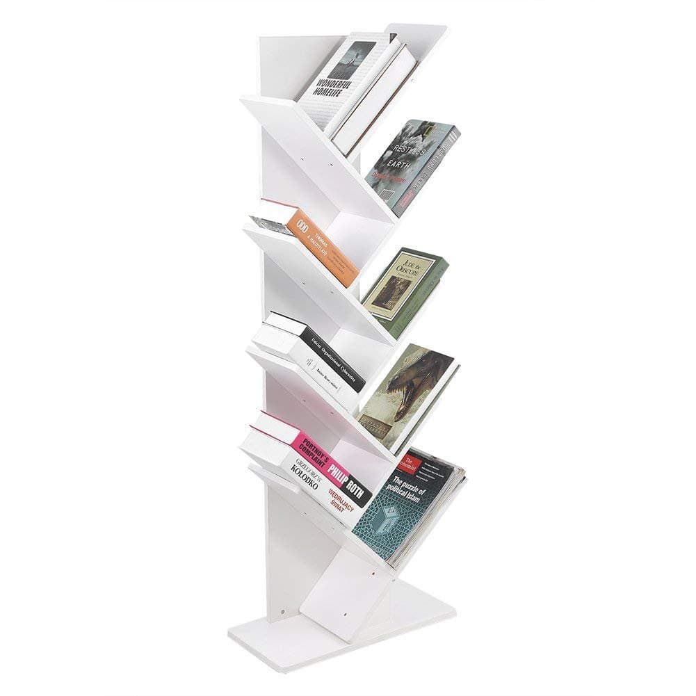 Bookshelf,Tree Bookcase, 9-Tier Wood Book Shelves Storage in Living Room, Free-Standing bookcase shelf,white