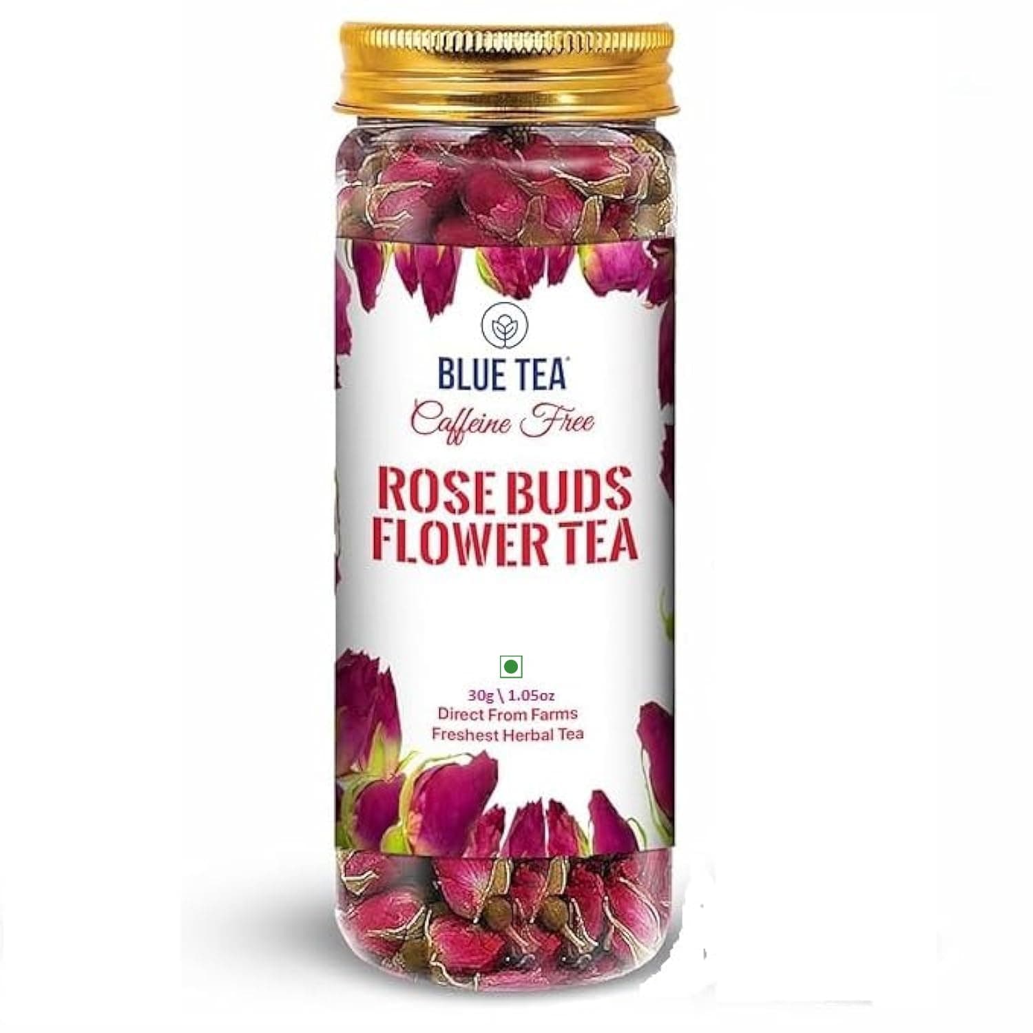 BLUE TEA - Rose Buds Tea - 30gm - 30 Cups | VITAMIN-C | Beautiful Hair & Skin - Caffeine Free - Natural - Flower Based - Herbal Tea - Non-GMO | Shark Tank Featured| Pet Jar Pack