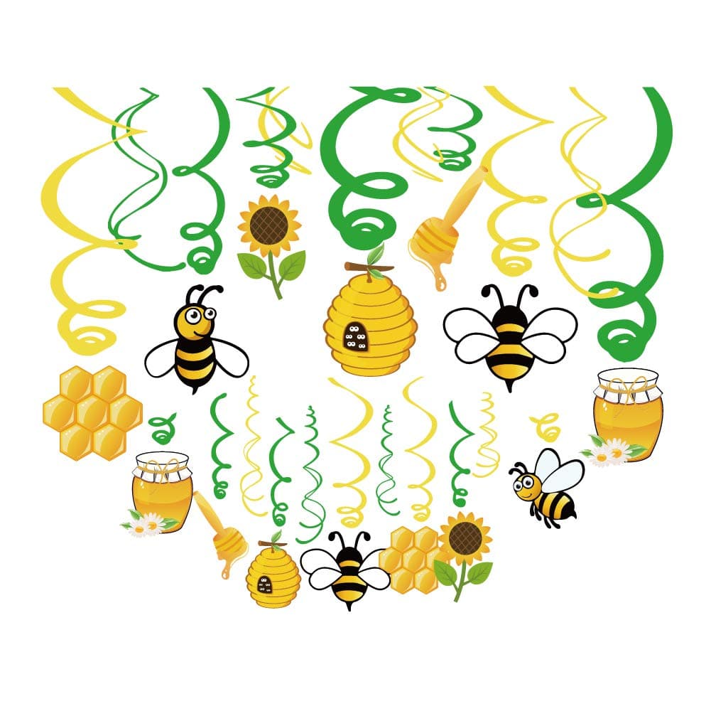 Kristin Paradise 30Ct Bee Honey Hanging Swirl Decorations, Bumblebee Gender Reveal Party Supplies, Bumble Birthday Theme, Beeday Baby Shower Paper Decor, Bee Day Favors for First 1st Boys Girls Bday