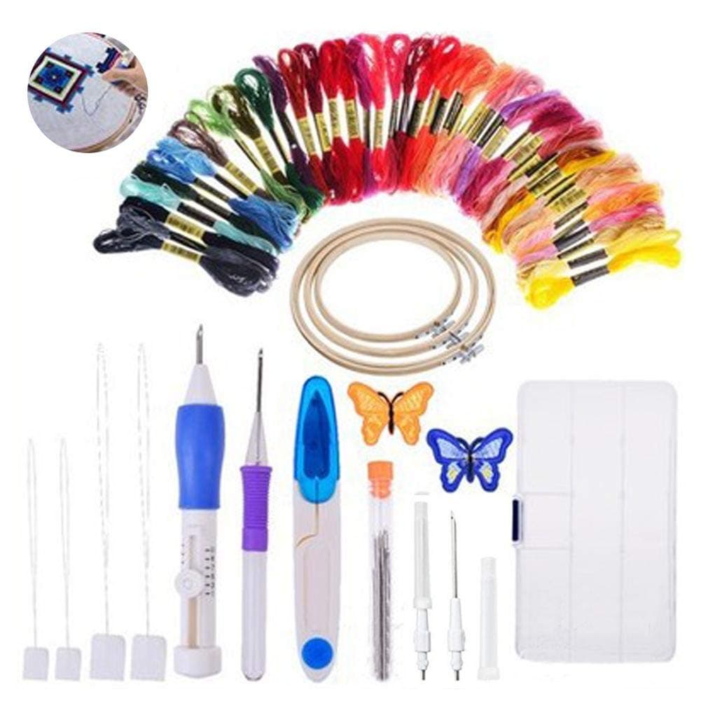 Kitabetty Embroidery Starter Kit, Cross Stitch Embroidery Tool Kit, Including Embroidery Needle, 50 Color Threads, Instructions, 3 Embroidery Hoops, Suitable for Beginners, 74