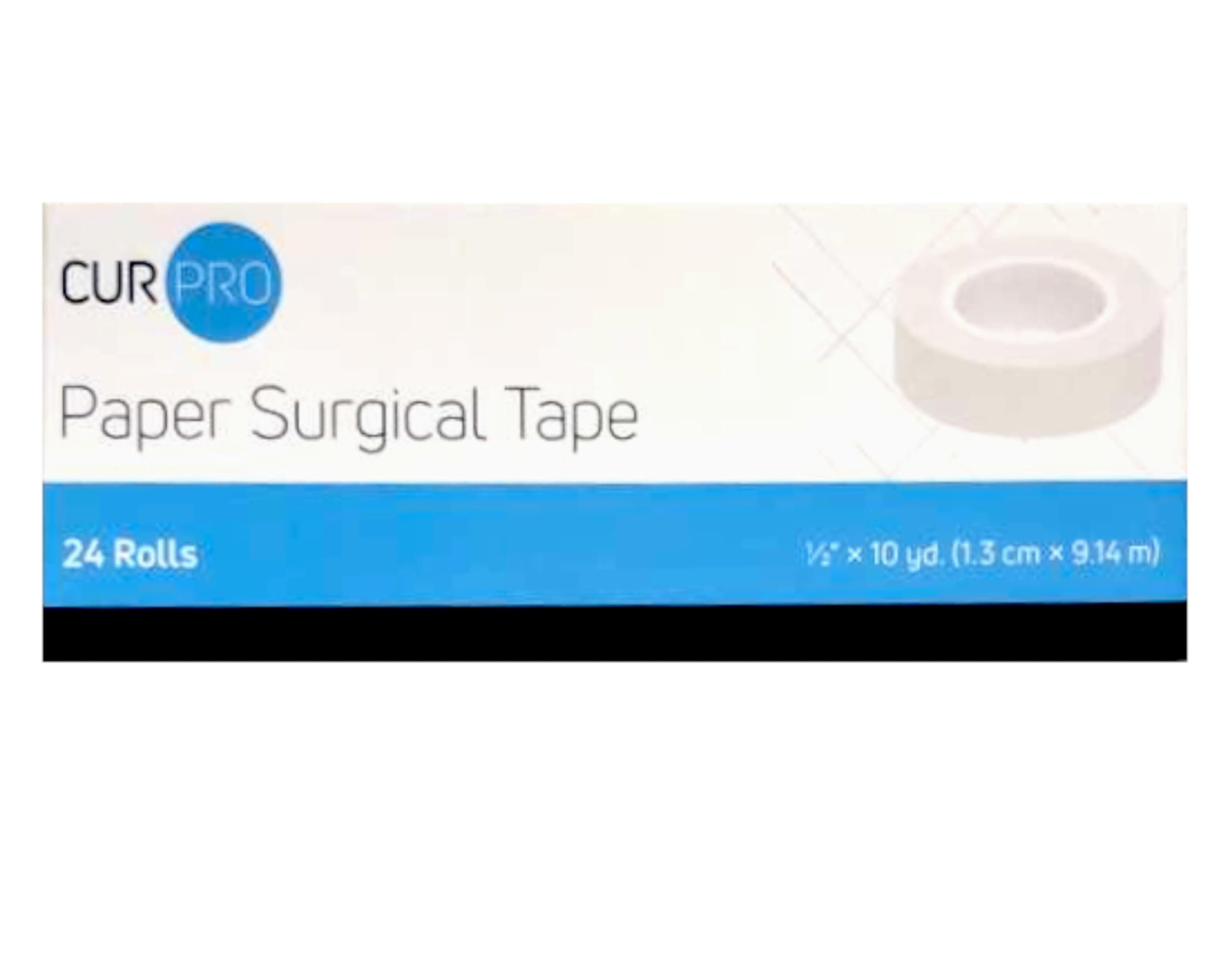 Dynarex CurPro Paper Surgical Tape First-Aid Kit Essential, White, 1/2” x 10 yds, 1 Box of 24 Rolls