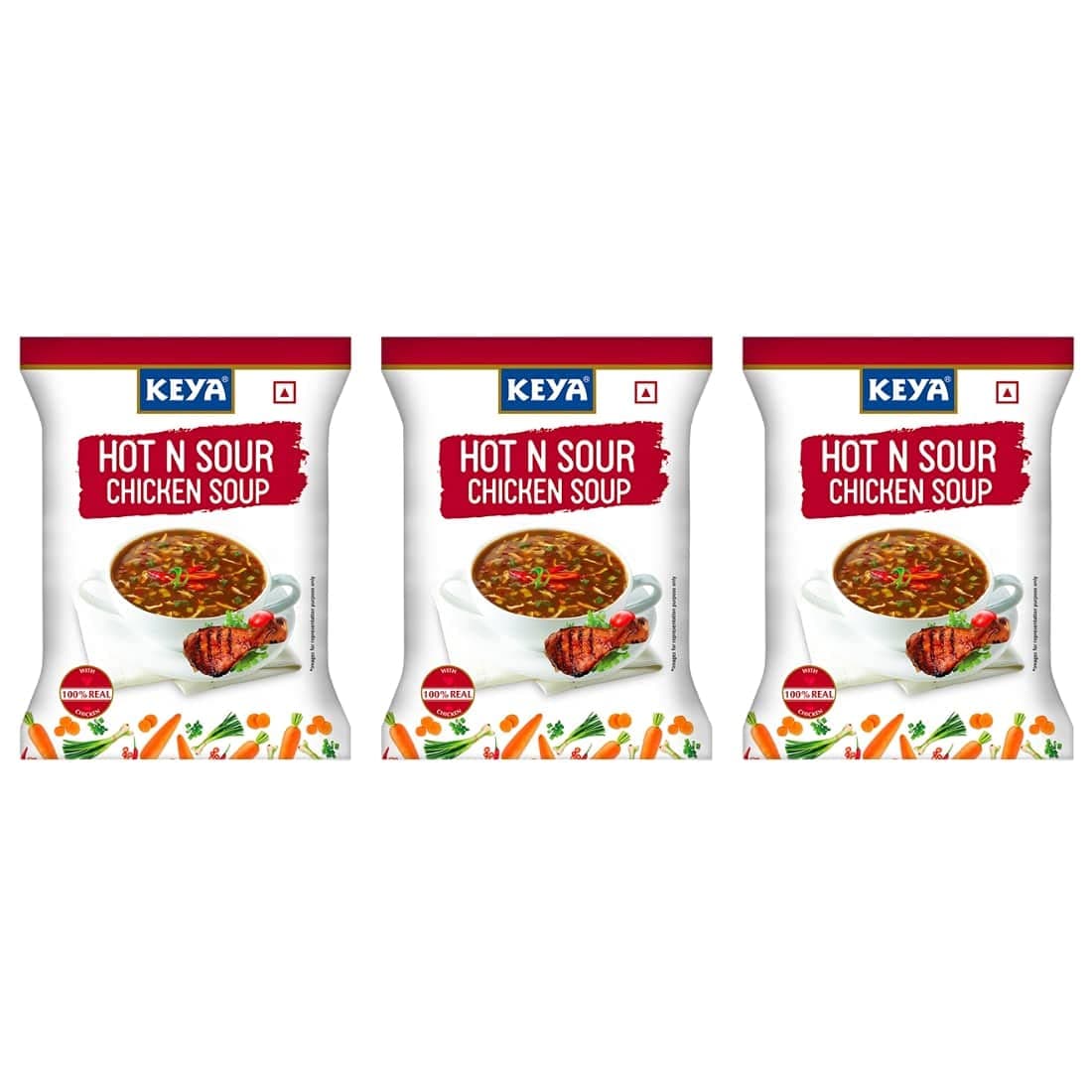 KEYA Hot n Sour Chicken 4 Serve Soup, 52gm, Pack 3