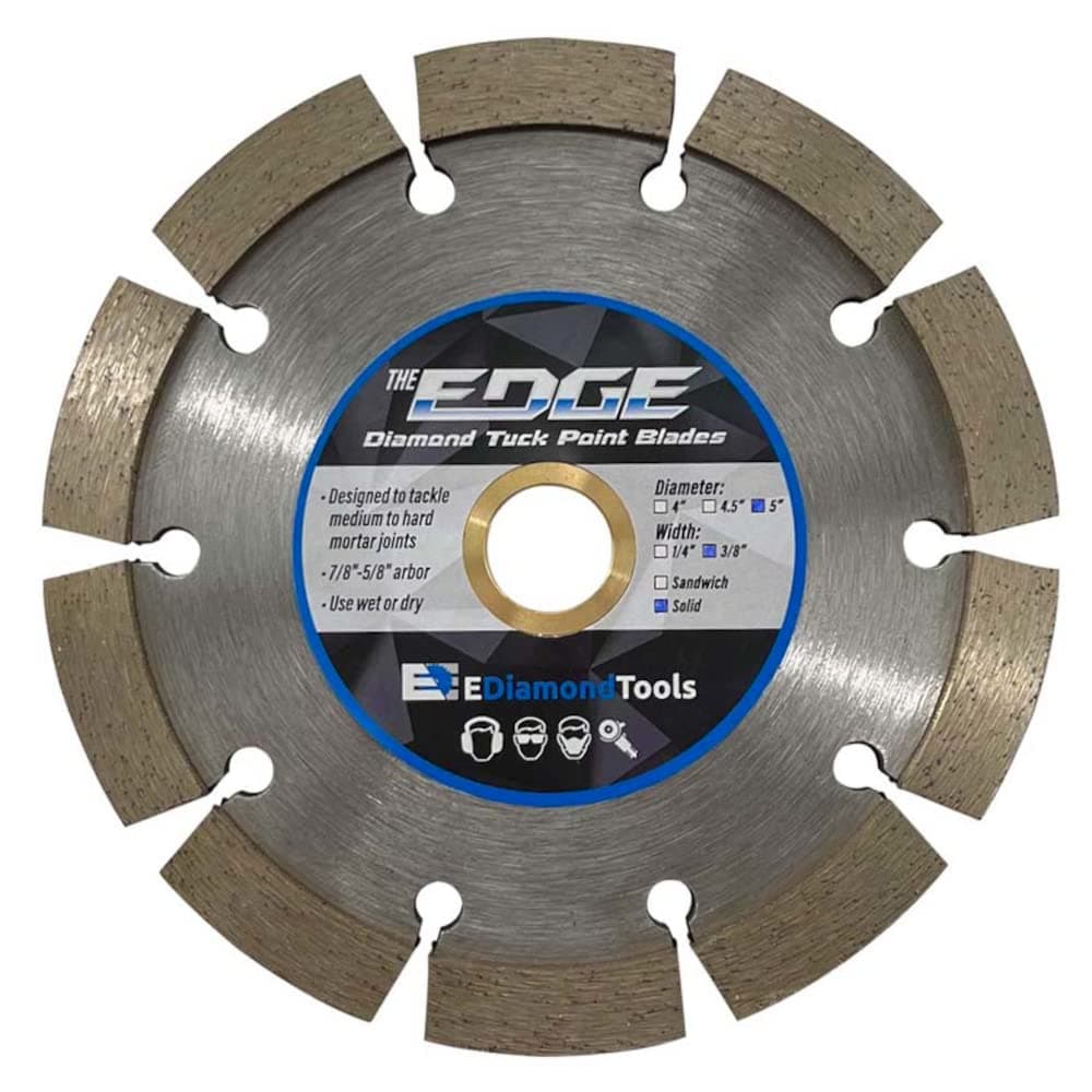 EDiamondTools 5" Diamond Tuck Point Blade for Mortar Joint Removal, Single Blade, 3/8" Segment Width, 7/8"-5/8" Arbor