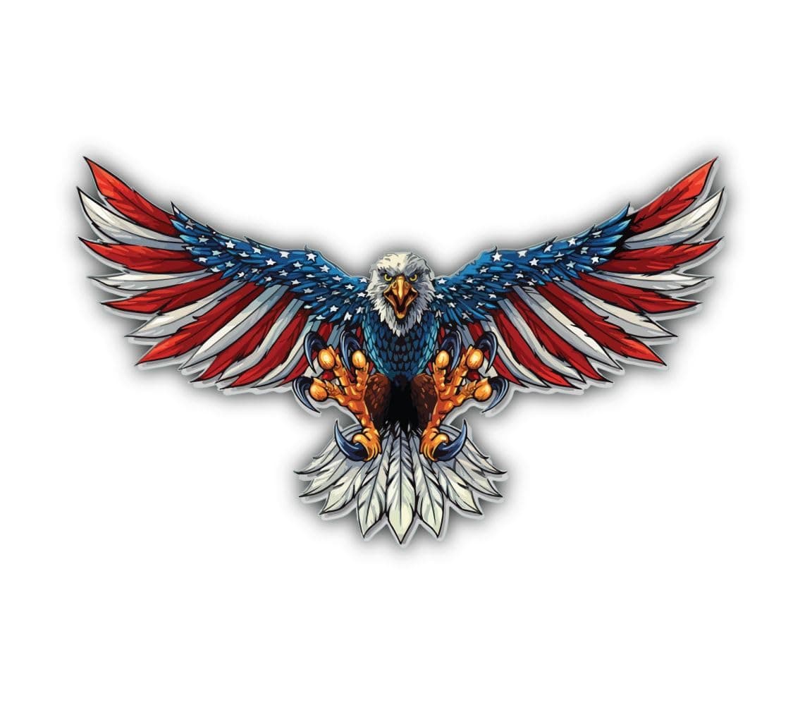 American Bald Eagle Flag Decal Sticker Bubble-Free Vinyl Made in USA Truck Bike Helmet Vehicle Window Wall (18" Wide)