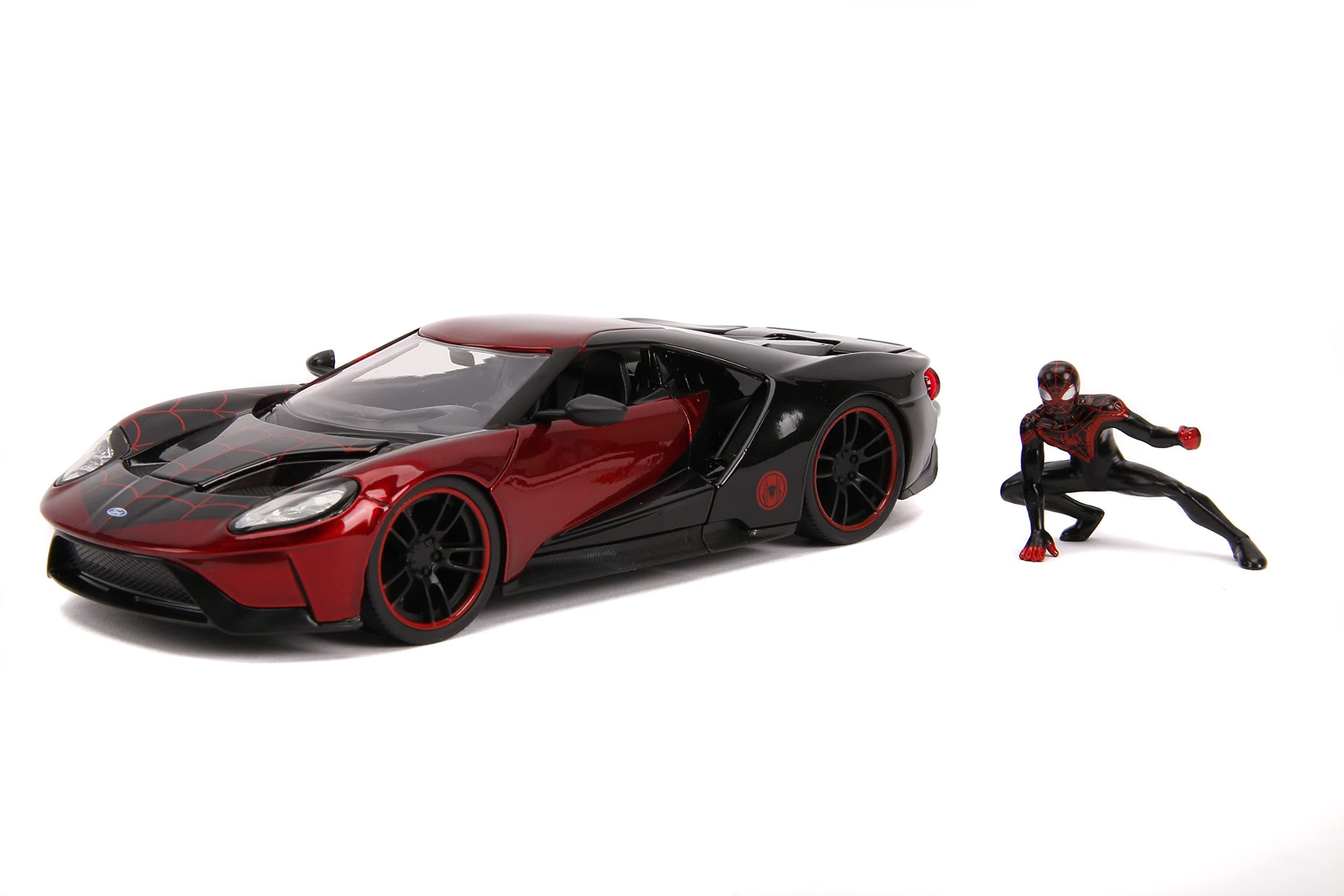 Marvel 1:24 2017 Ford GT Die-cast Car with 2.75" Miles Morales Spider-Man Figure, Toys for Kids and Adults