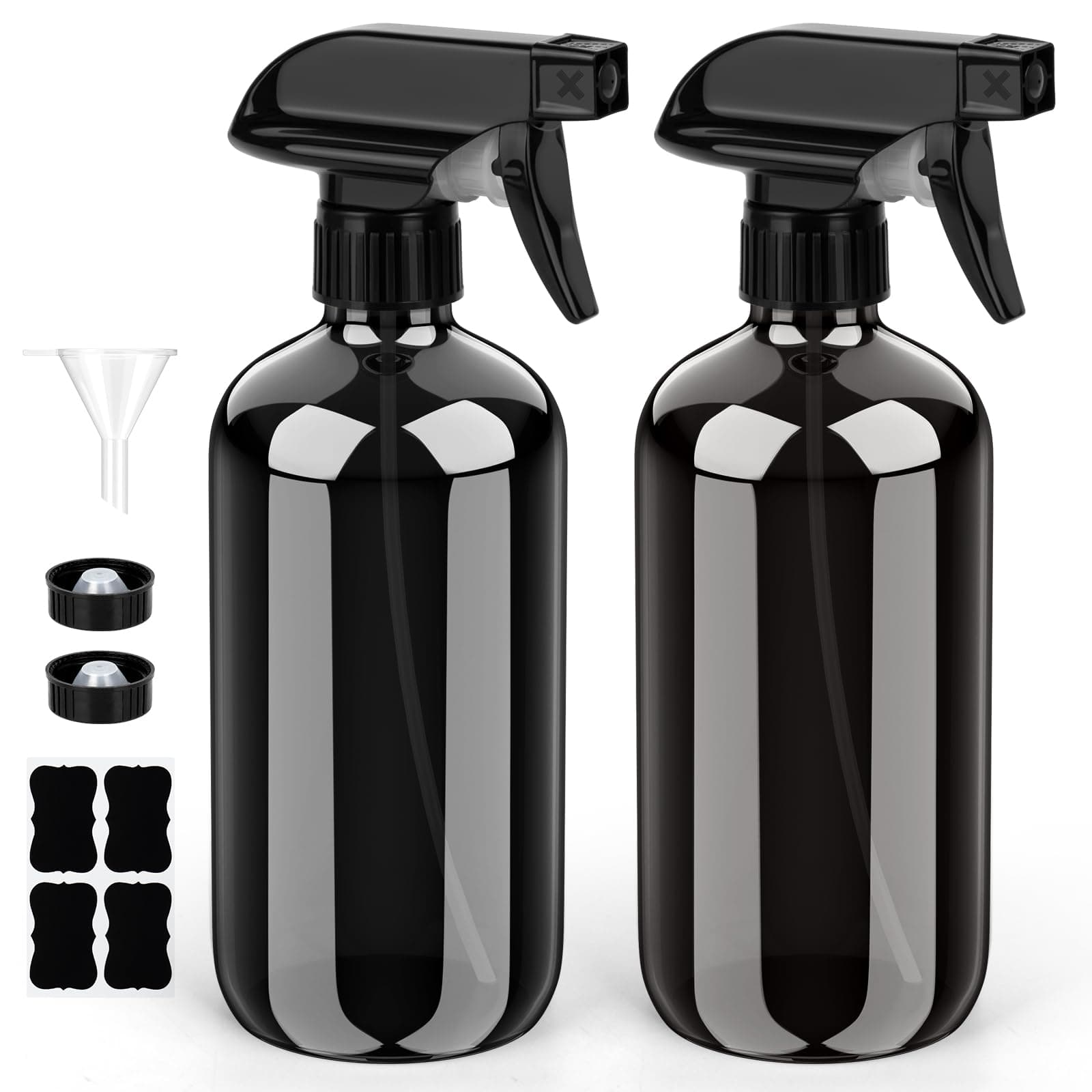 Glass Spray Bottle, Black Glass Spray Bottle Set & Accessories Refillable for Plants Window Cleaners Aromatherapy Facial hydration Watering Flowers Hair Care (2 Pack/16oz) (Black)