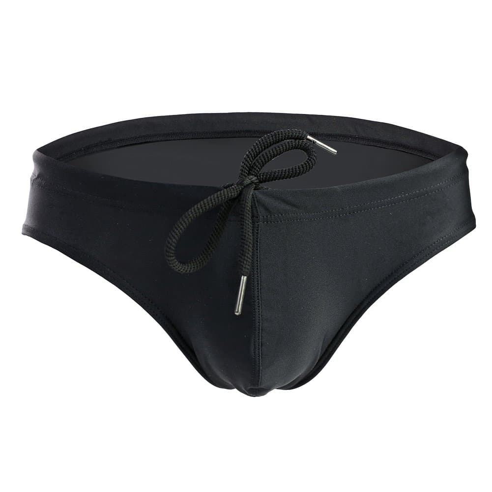 Mens Solid Swim Briefs Drawstring Bikini Sport Swimsuit