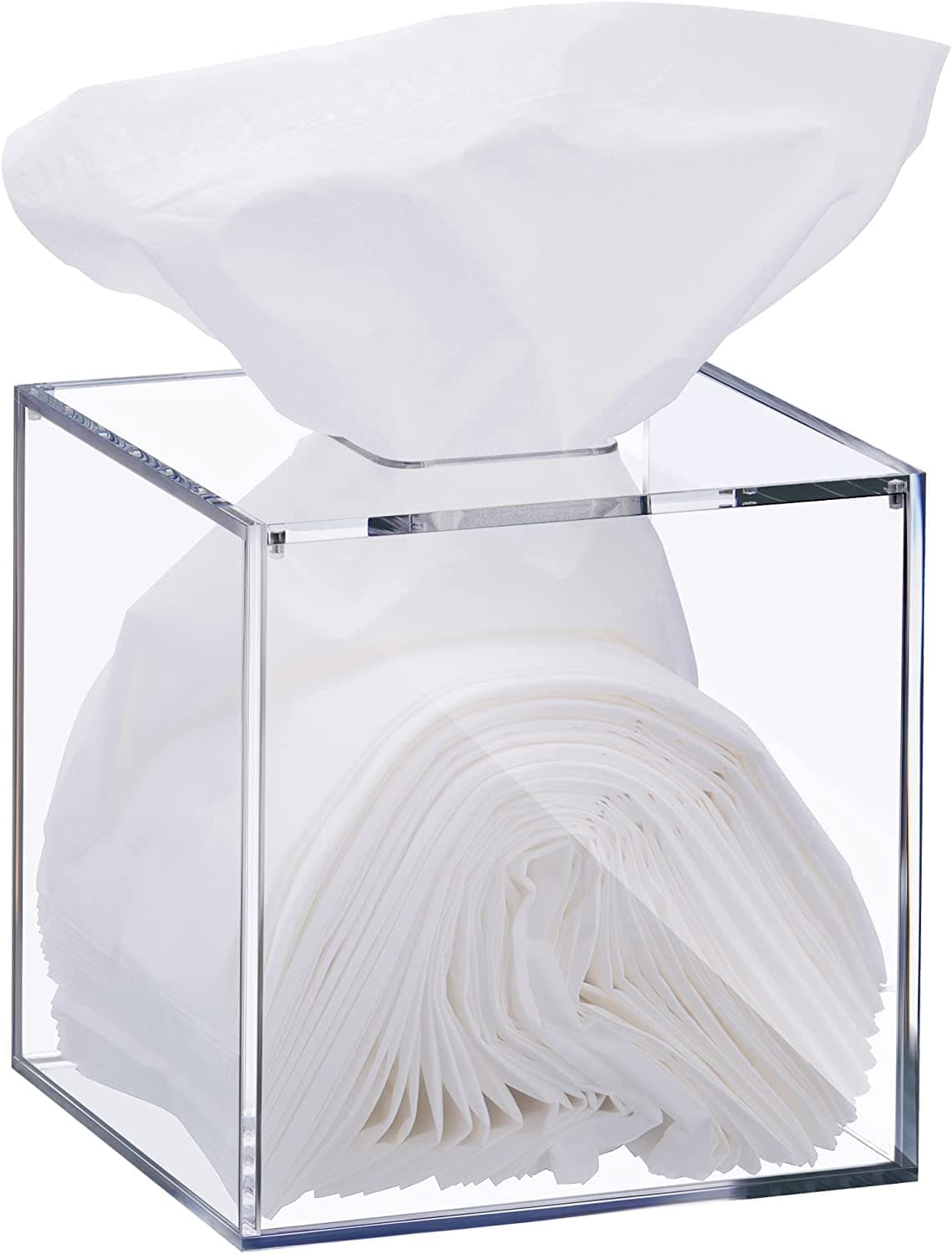 PAGHADI Acrylic Tissue Box Holder with Cover Square Facial Tissue Dispenser Box Case for Countertop,Clear Container Napkin Organizer for Bathroom, Kitchen,Home,Square ( 13 X 13 X 10 Cm )