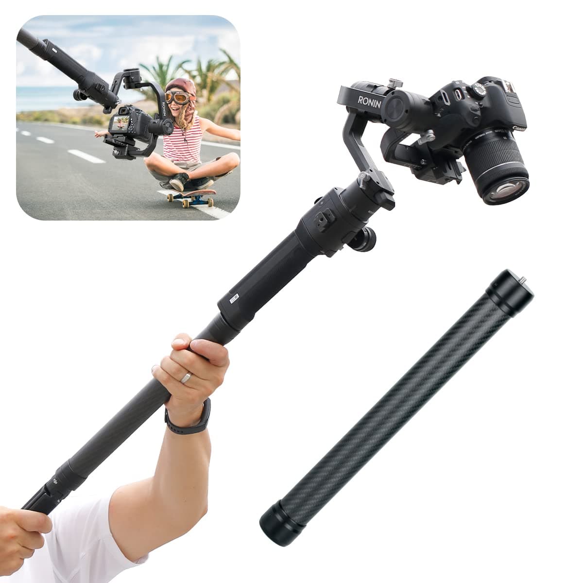Agimbalgear - Professional stabilizer extendable pole - carbon fiber - for DJI Ronin S; Ronin-SC; Moza Air 2; Zhiyun Crane 2 - video accessory