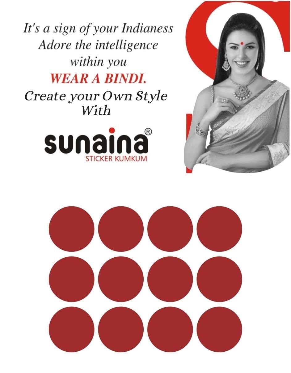 Sunaina New Gold Sticker Kumkum Forehead Maroon Round Bindis Velvet Pottu/Bindi Box With 15 Cards/Flips For Women & Girls (GM-2 (12MM))