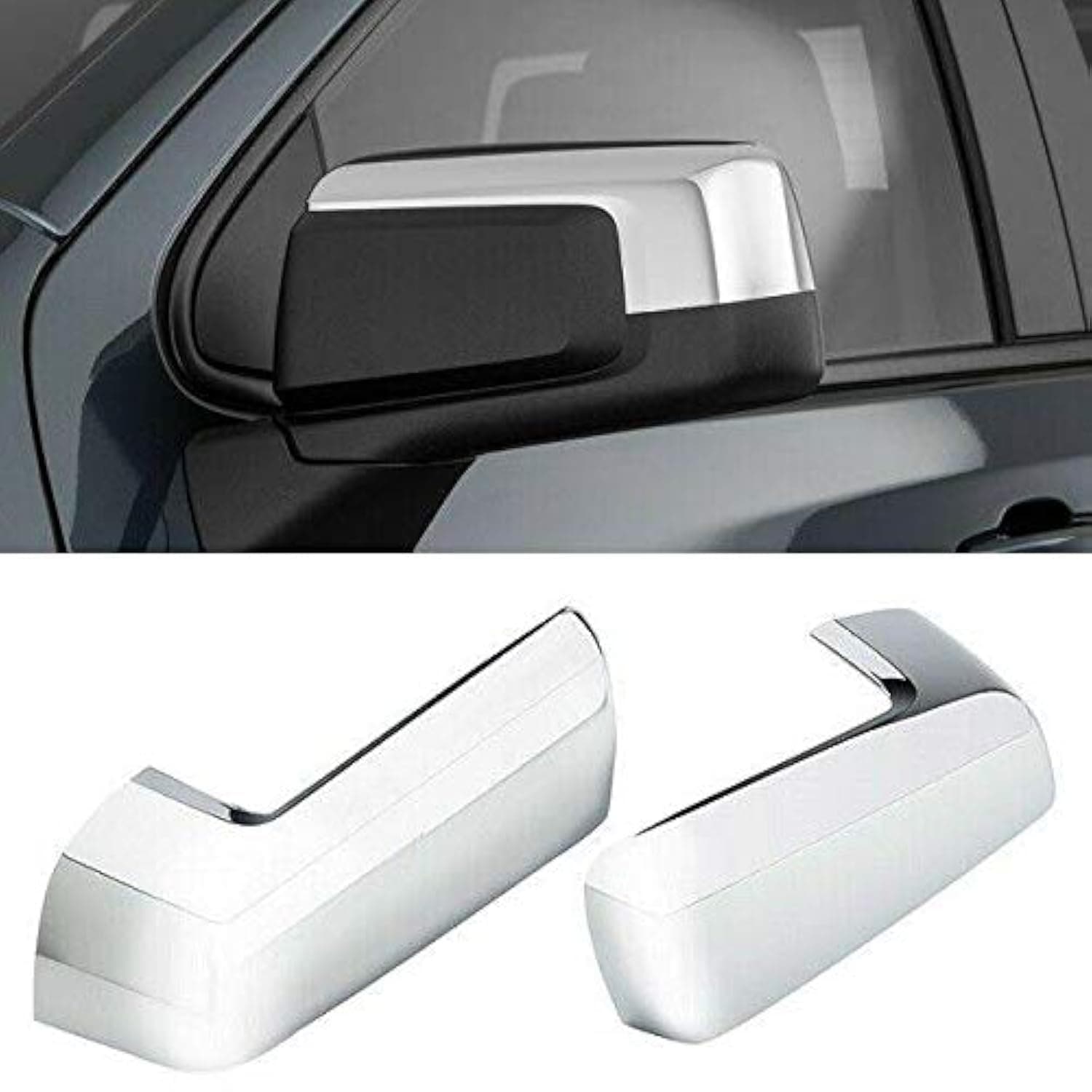 Triple Chrome Plated Top Half Chrome Mirror Cover Overlay Designed for 2019 & Up Chevy Silverado Sierra 1500 ^NOT Replacement^