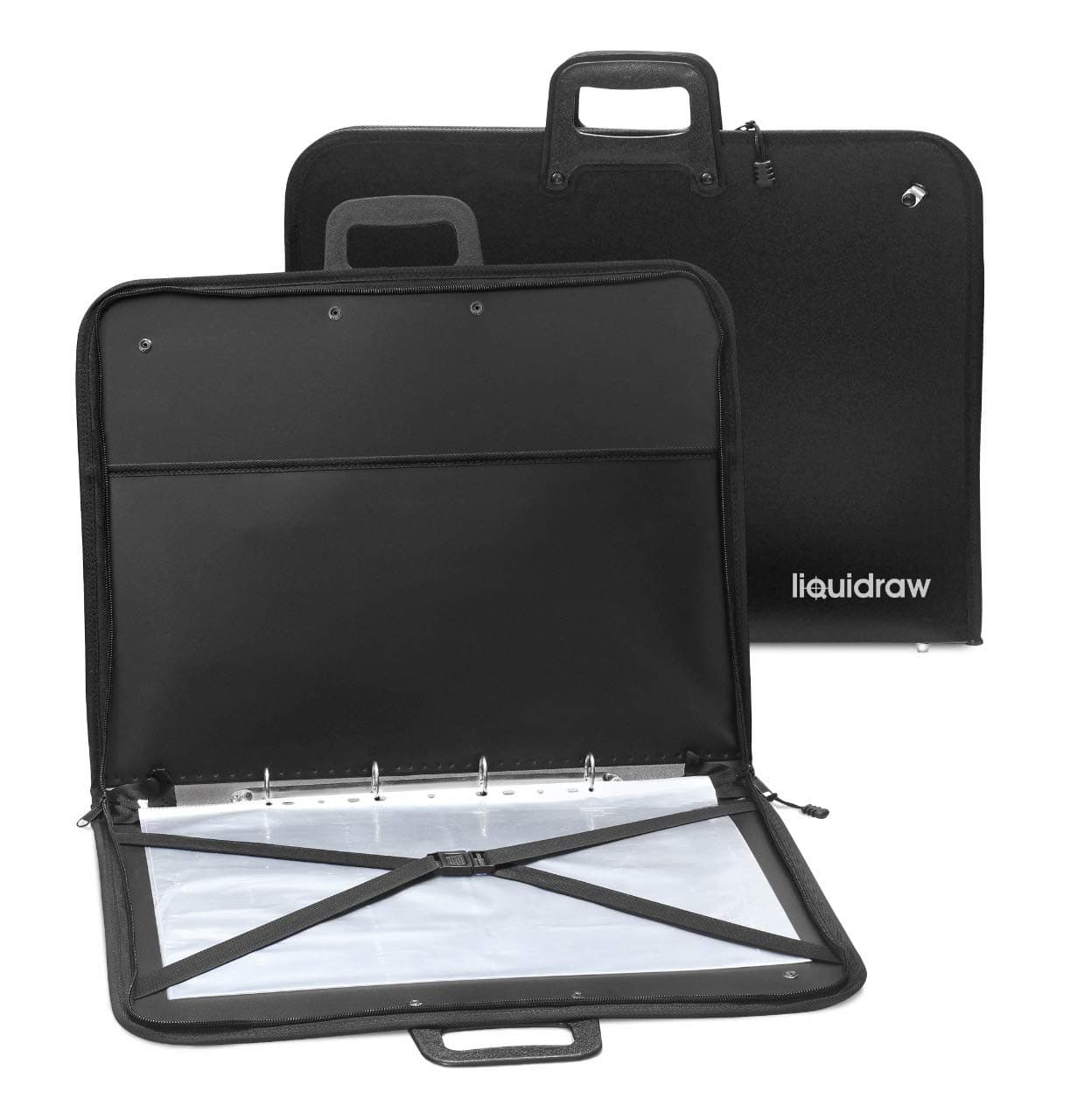 Liquidraw A2 Art Portfolio Case Folder - 10 Sleeves | Art Carry Bag with Zip, Shoulder Strap, Handle & Clips | Water Resistant Ring Binder Portfolio Bag | Secure Drawing Storage for Artists/Designers