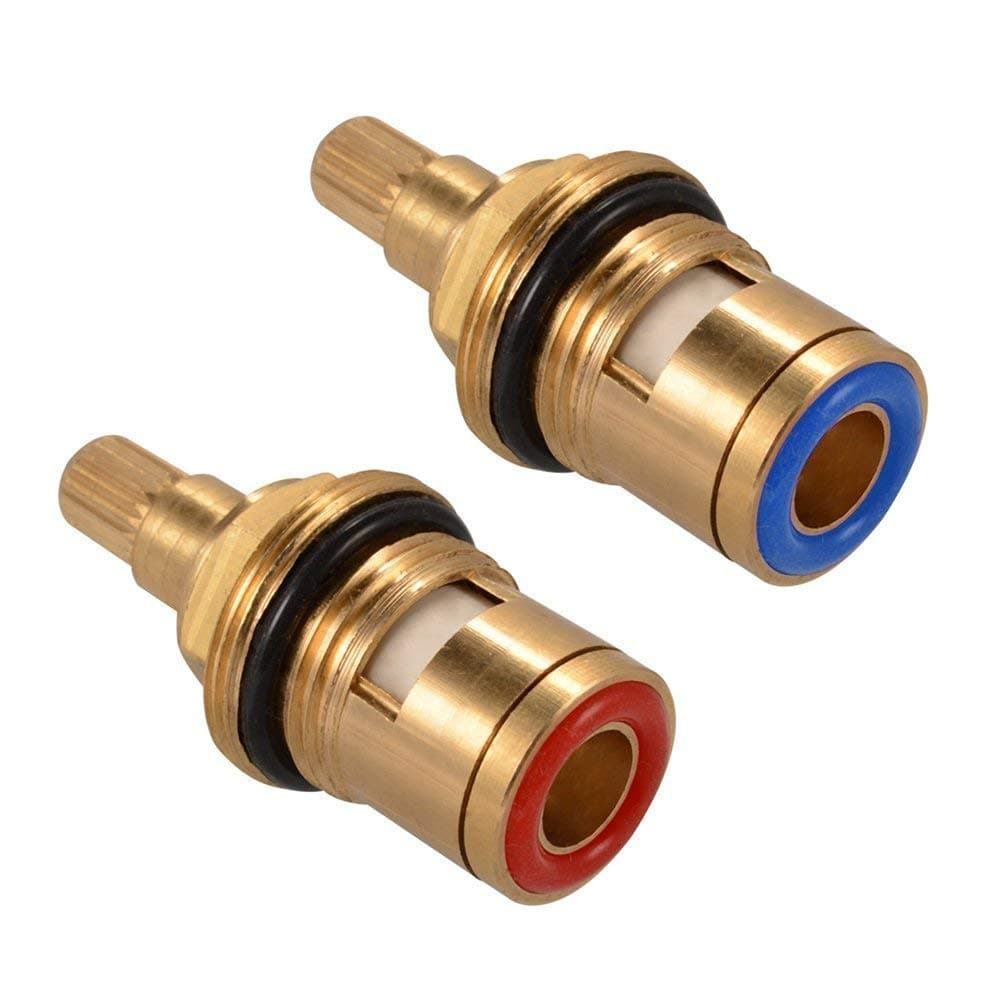 Brass Ceramic Stem Disc Cartridge Faucet Valve Replacement Quarter Turn 1/2" for Bathroom Kitchen Tap (1 Pair Hot & Cold)