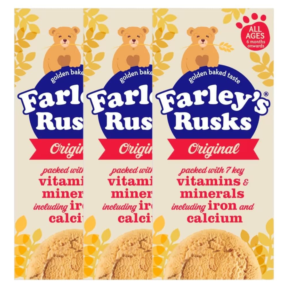 Golden Baked Goodness with Farley's Rusks Orignal Rich in Vitamins & Minerals including Iron and Calcium | Baby Cookies for 4 Months Onwards 9pcs x 3 Packs