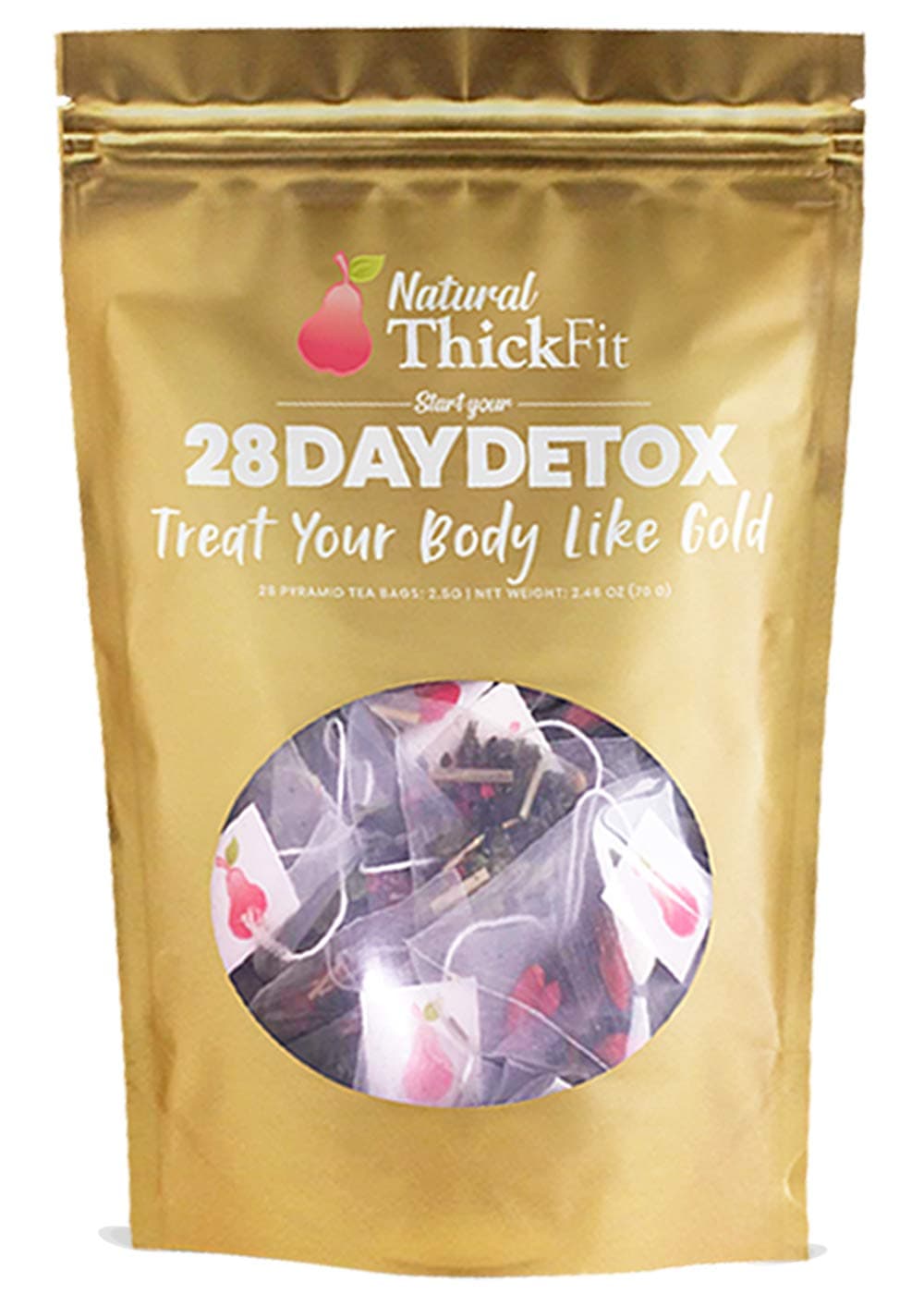 Natural ThickFit 28 Day Detox Tea: Shrink Belly Fat While Shaping Your Curves Cleanse w/ 14-All Superfoods Slimming Weight Loss Herbs & Fruits. Eliminate Toxins, Bloating, Boost Energy & Immune System