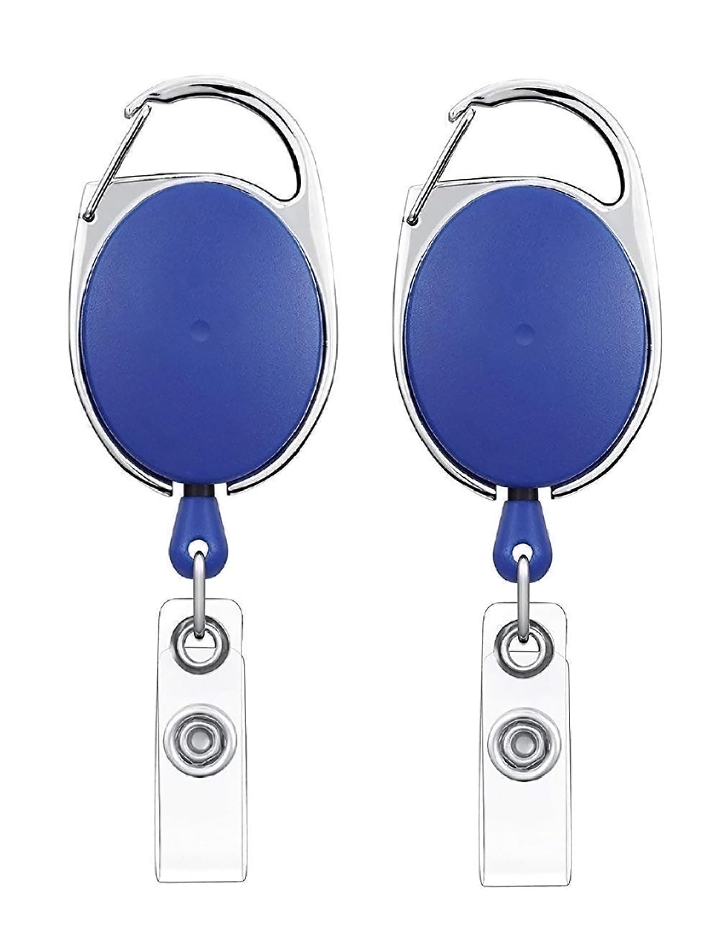GLUN® Oval Round Reel ID Card Holder, ID Badge Reel Clip On Card Holders (2 Units, Blue)