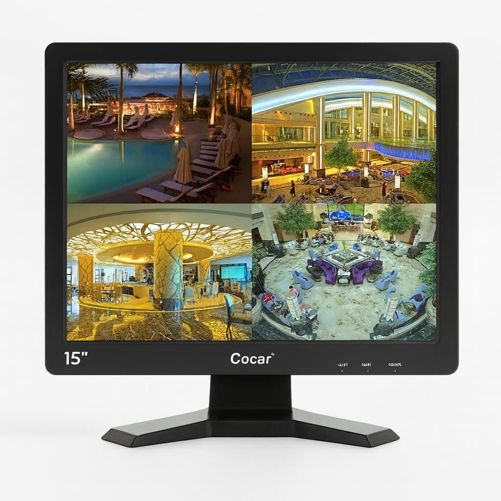 15" Professional CCTV Monitor VGA HDMI AV BNC, 4:3 HD Display (LED Backlight) LCD Security Screen with USB Drive Player for Surveillance Camera STB PC 1024x768 Resolution Built-in Speaker Audio In/Out