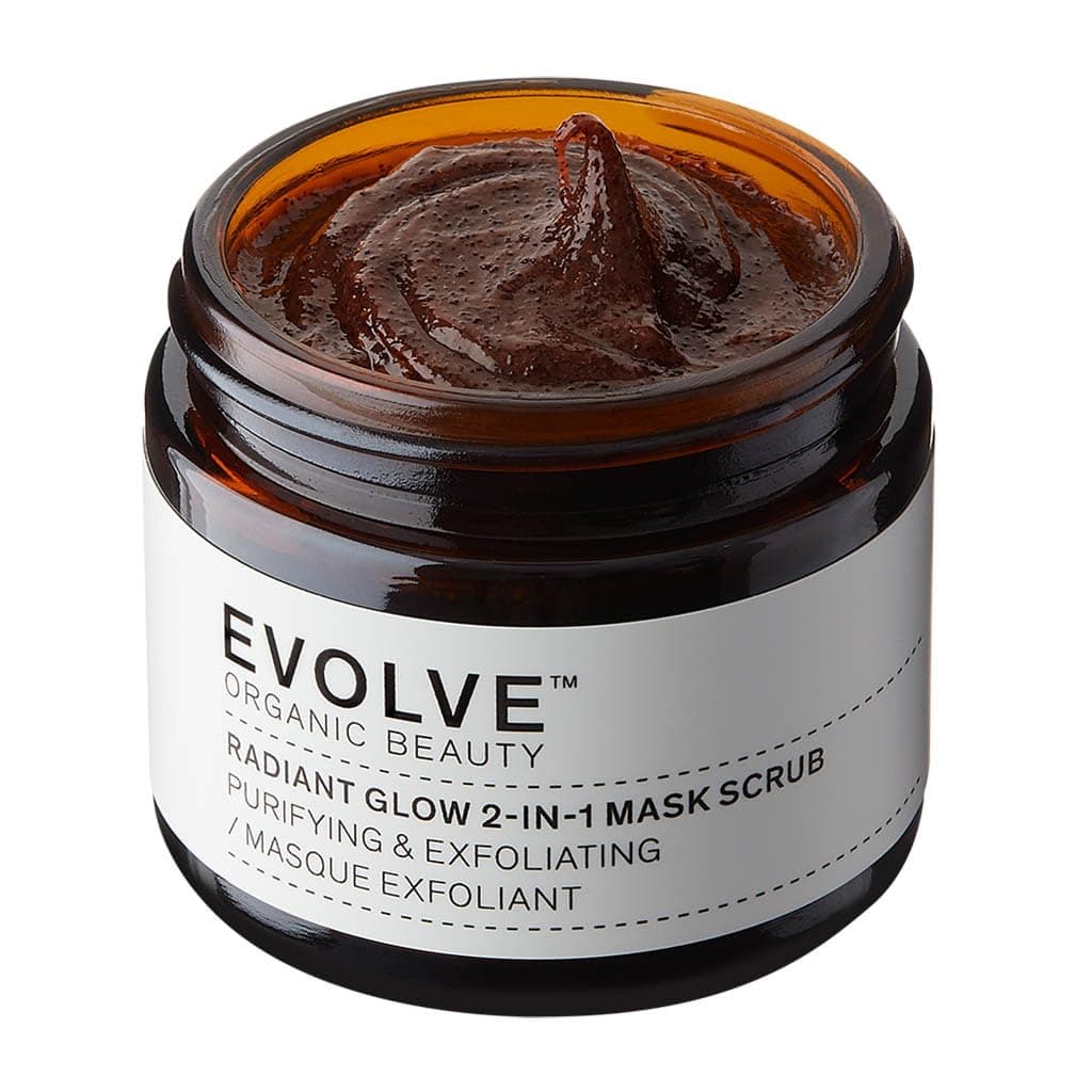 Evolve Organic Beauty Natural Radiant Glow 2-in-1 Mask Scrub with Raw Cacao and Sweet Almond Oil - Hydrating Face Mask for Normal to Dry Skin (60ml)