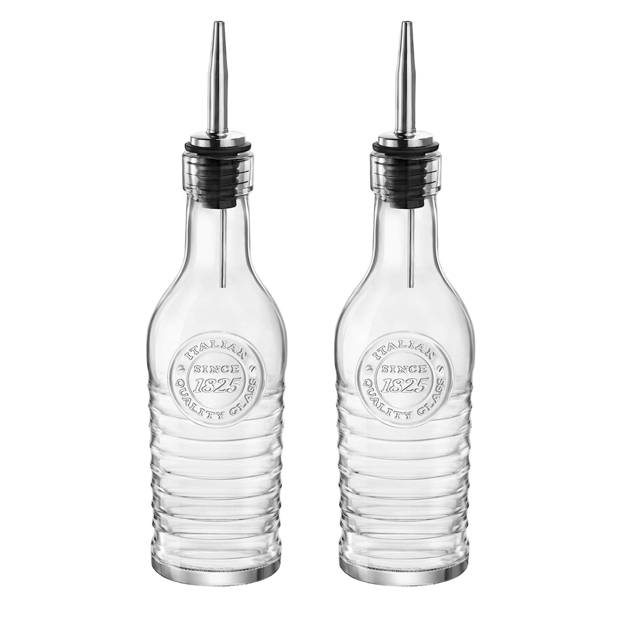 Officina 1825 Olive Oil/Vinegar Glass Bottles Stainless Steel Pouring Spout 268 ml (Pack of 2)