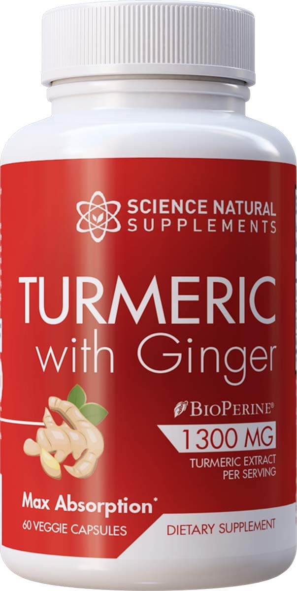 Science Natural Supplements: Turmeric with Ginger Supplement - 60 Vegan Caps - Anti Inflammatory - with BioPerine for Faster Absorption - Turmeric Curcumin Supplements for Joint Health, Energy & Mood