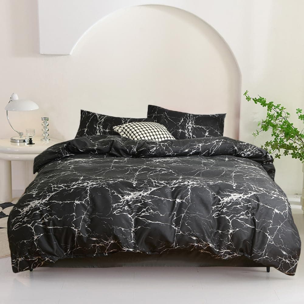 WellbooBlack Marble Duvet Covers Twin Black and White Marble Bedding Comforter Covers Adults Teens Black Crack Artwork Quilt Covers Women Men Modern Ceramic Marble Duvet Covers Luxury Gothic Chic Bed