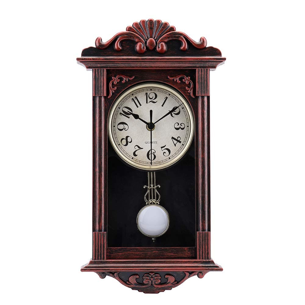 Pendulum Wall Clock Retro Quartz Decorative Battery Operated Wall Clock for Living Room, Office, Home Decor(16 Inch, Bronze)