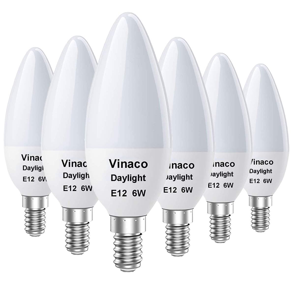 Vinaco E12 LED Bulb, 6 Pack E12 Candelabra Bulb 60 Watt Daylight White 5000K, High Brightness 600LM & 25000+ Long Lifespan E12 Bulb, E12 Candelabra Base, Light Bulb for Ceiling Fan Light Bulb…
