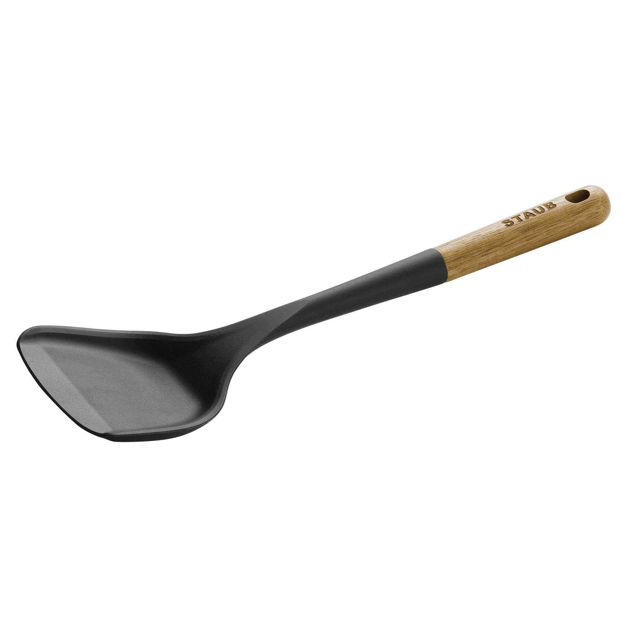 Wok Spatula, Perfect for Scooping, Flipping, Stirring, and Turning Stir Fries, One Size, Durable BPA-free Matte Black Silicone, Acacia Wood Handles, Safe for Nonstick Cooking Surfaces