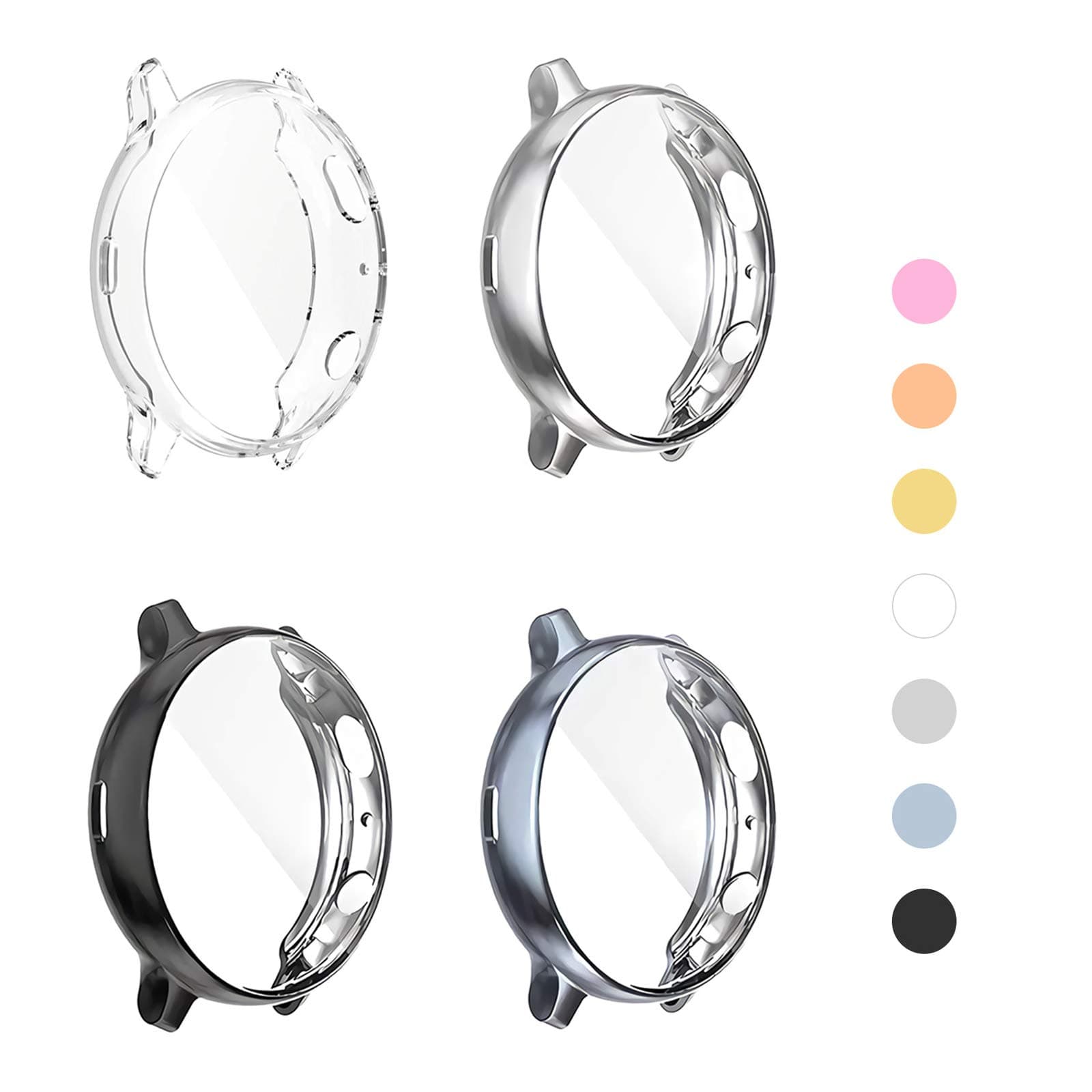 (4 Pack) Screen Protector Case Compatible for Samsung Galaxy Watch Active 2 44mm Silicone Bumper Protective Shell Face Cover (Active2 44mm Clear/Silver/Black/Gray)