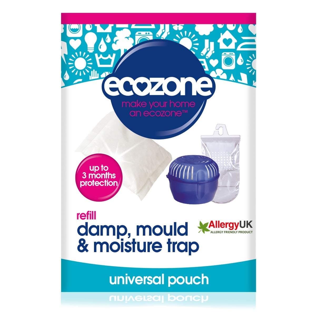 – Ecozone Dehumidifier Refill Pouch, Damp, Mould & Moisture Absorber for Portable Re-Usable Device Trap, 3 months Protection for Bedroom, Bathroom, Garage, Kitchen & Caravan, Vegan Friendly (Single)
