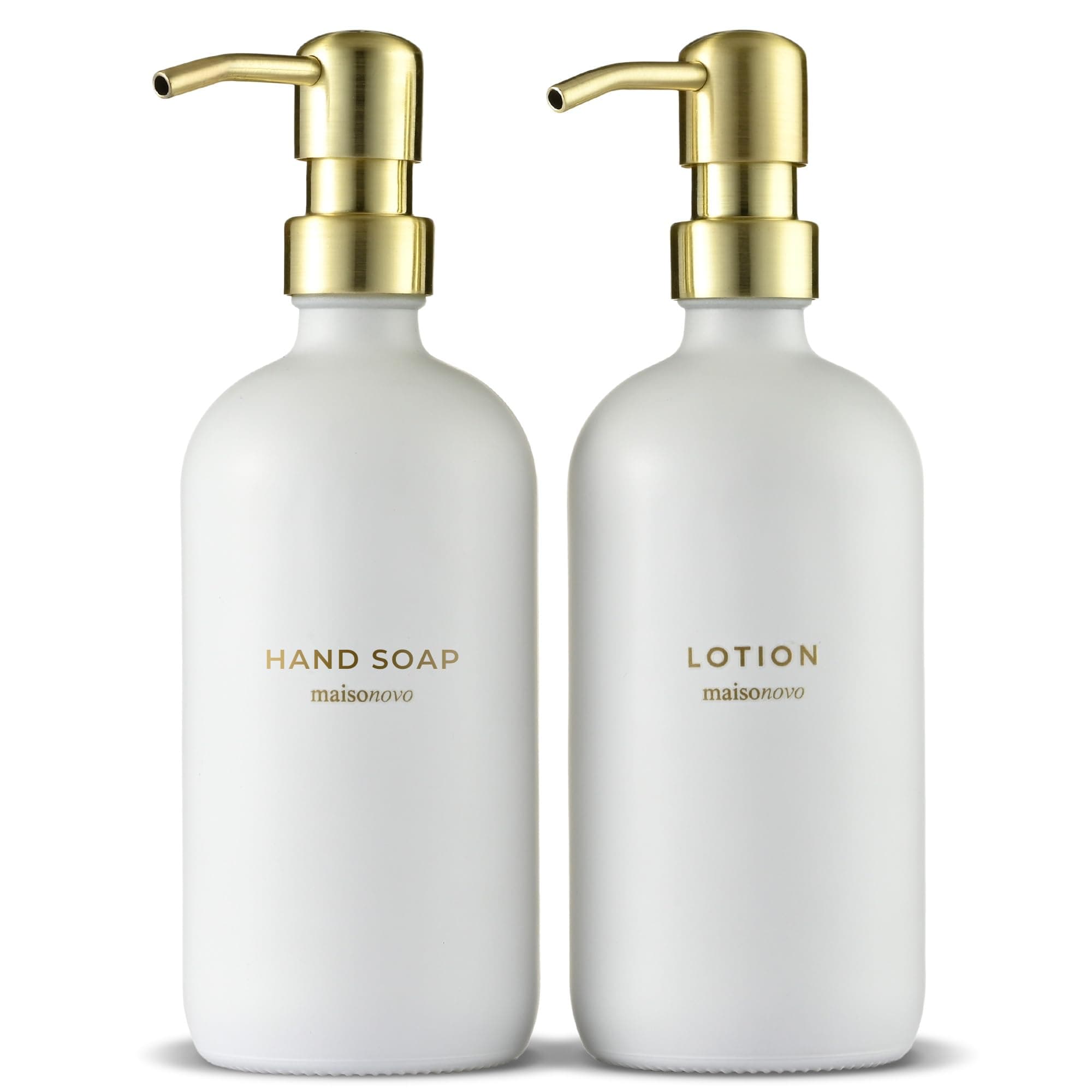 MaisoNovo Soap Dispenser 2-Piece Set | 16.9oz Clear Bottles with Gold Stainless Steel Pumps