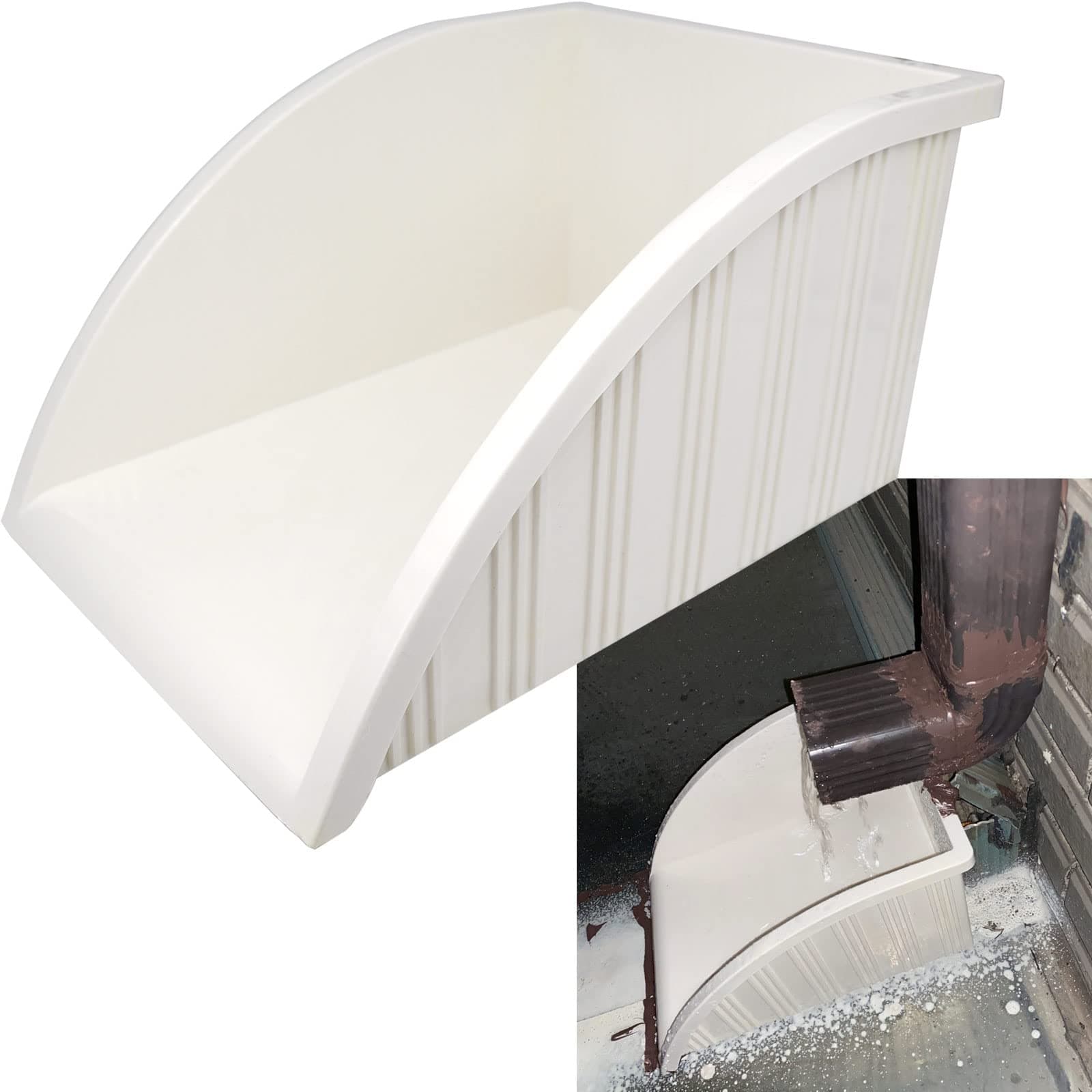 Dortanmy Water Downspout Splash Block, White Plastic Rain Drain Extender Water Catch Rain Gutter Downspout Tray