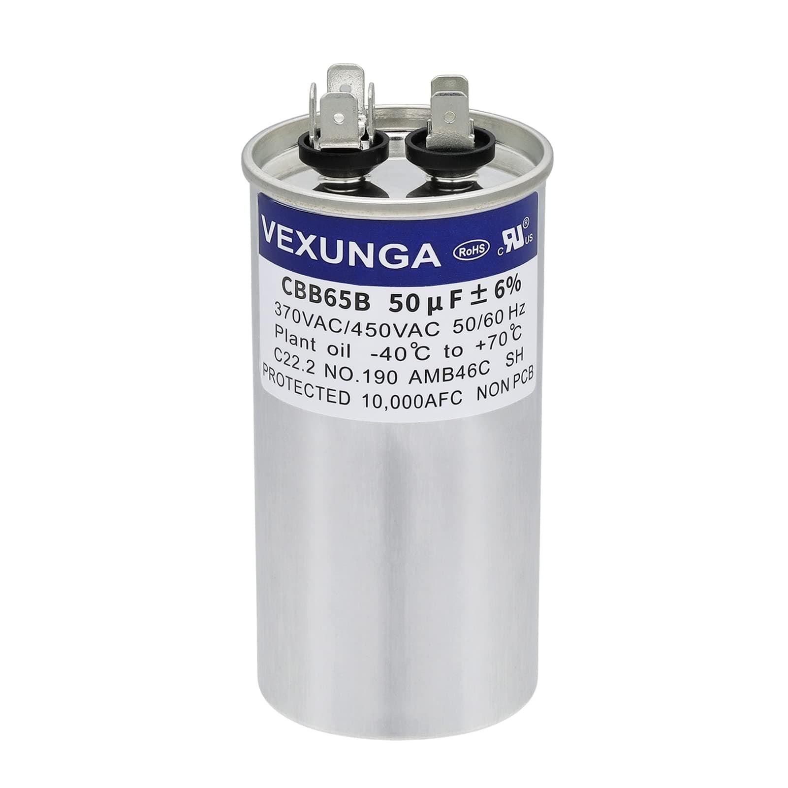 VEXUNGA Capacitor 50uF 50 MFD 370VAC 440VAC 450VAC 50/60Hz Round AC Capacitors CBB65 for Air Conditioning Compressor Motor Air Heat Pump or Fan Motors