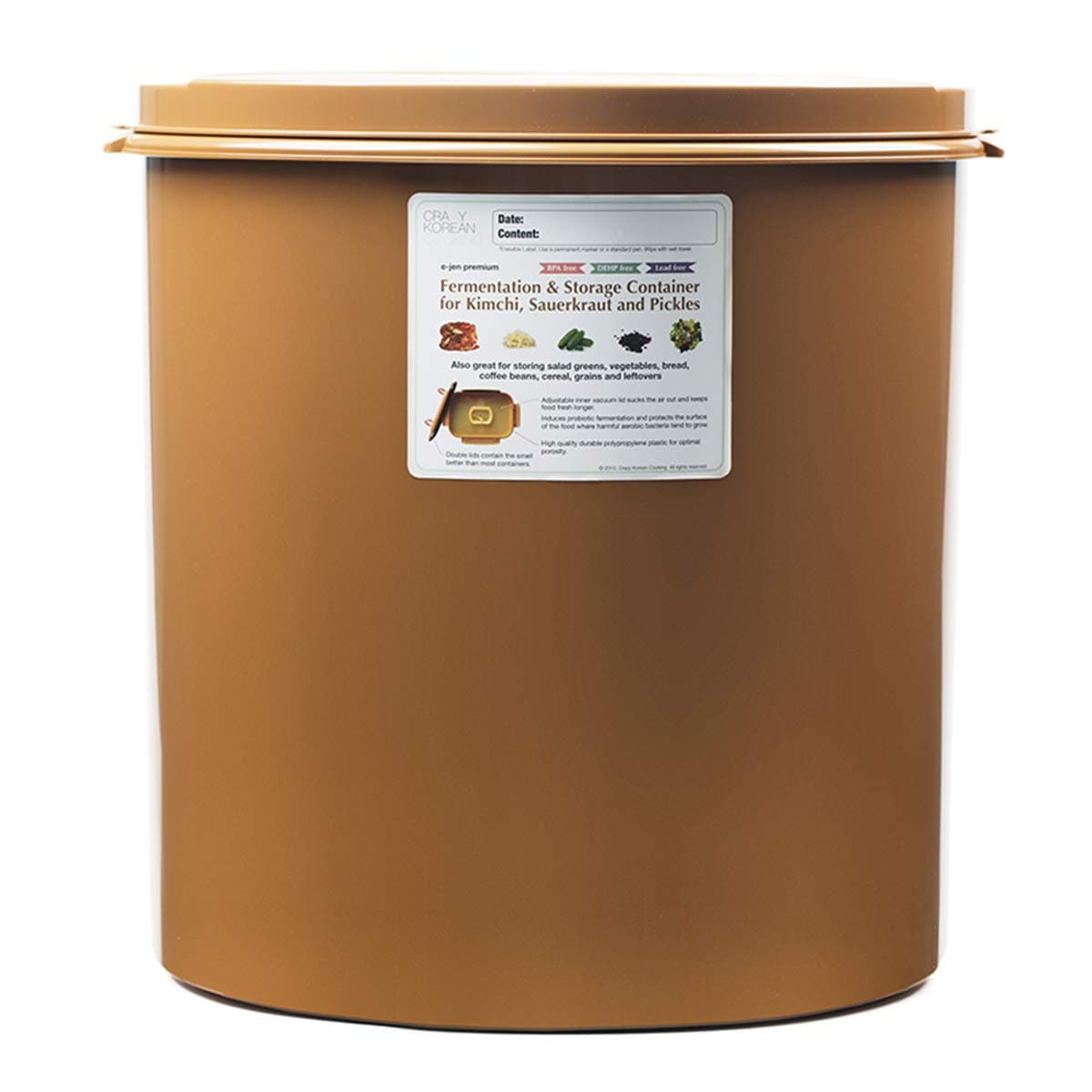 CKC Premium Kimchi, Sauerkraut Fermentation Container, Sandy Brown, 11.8 Gallon