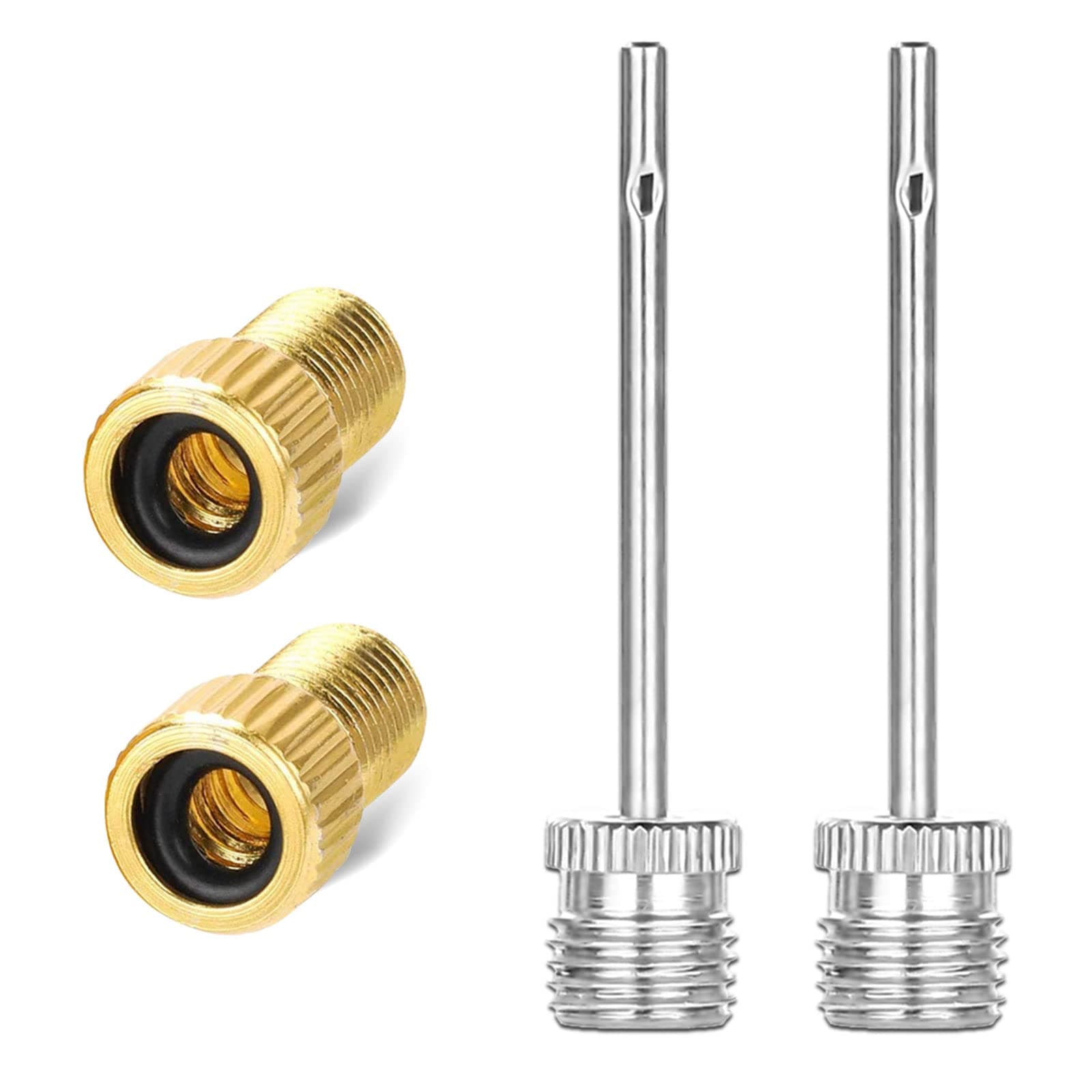 ExeQianming 4pcs Presta to Schrader Brass Bike Bicycle Valve Adaptor with Seal Ring Adapter Converter and Stainless Steel Inflator Needles