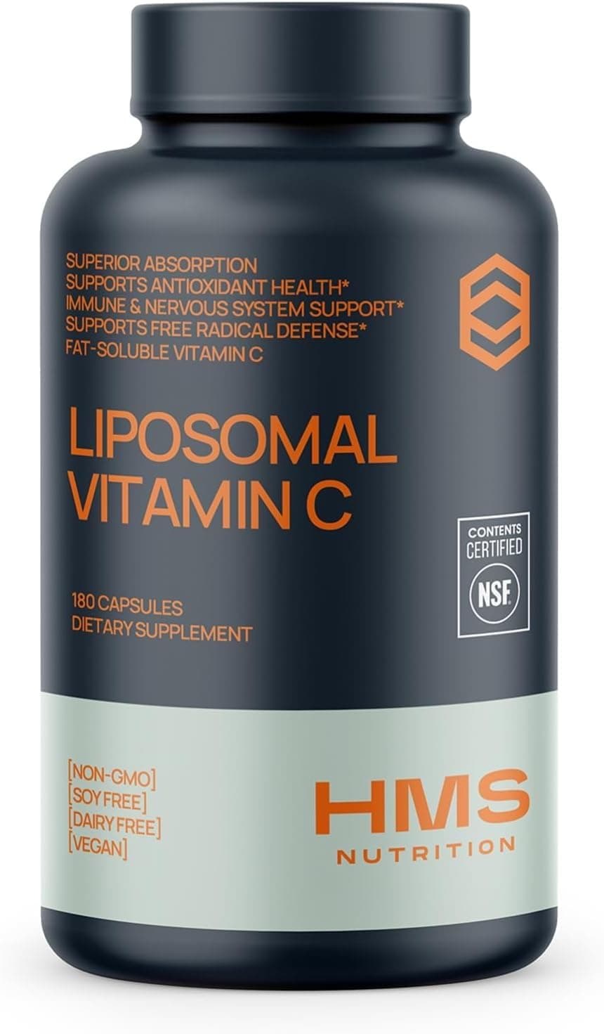 Liposomal Vitamin C 1600 mg — Fat‑Soluble, High‑Absorption Liposomal C Capsules for Immune & Skin Support | NSF‑Certified, Non‑GMO, Gluten‑Free | 180 Capsules (90‑Day Supply)