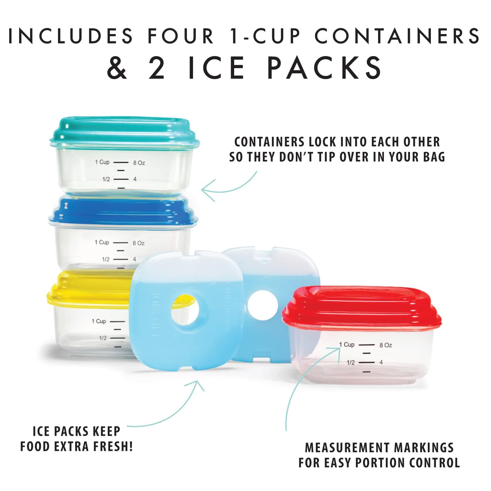 Fit & Fresh Small Plastic Containers With Lids 8 oz, Small Snack Containers With Lids For Adults and Kids, Reusable Leakproof Dressing and Condiment Containers With Multicolor Lids